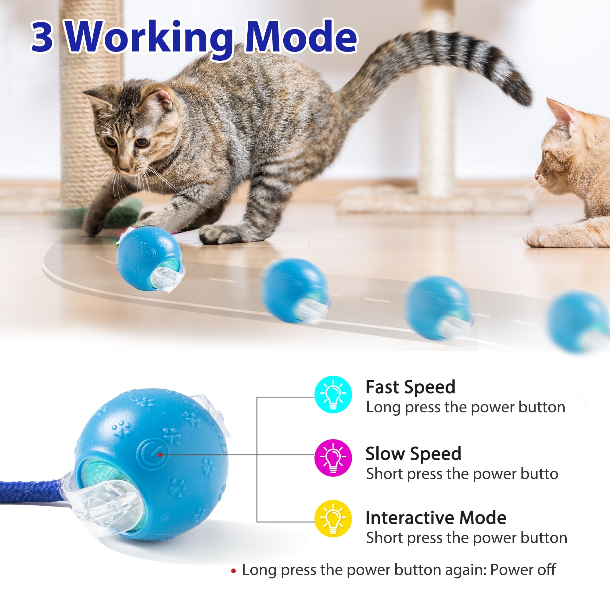 Tuiskusa Interactive Cat Toys, Fast Rolling Ball In Play Pocket, Automatic Motion Activated Moving Ball Hide And Seek Mouse Catc