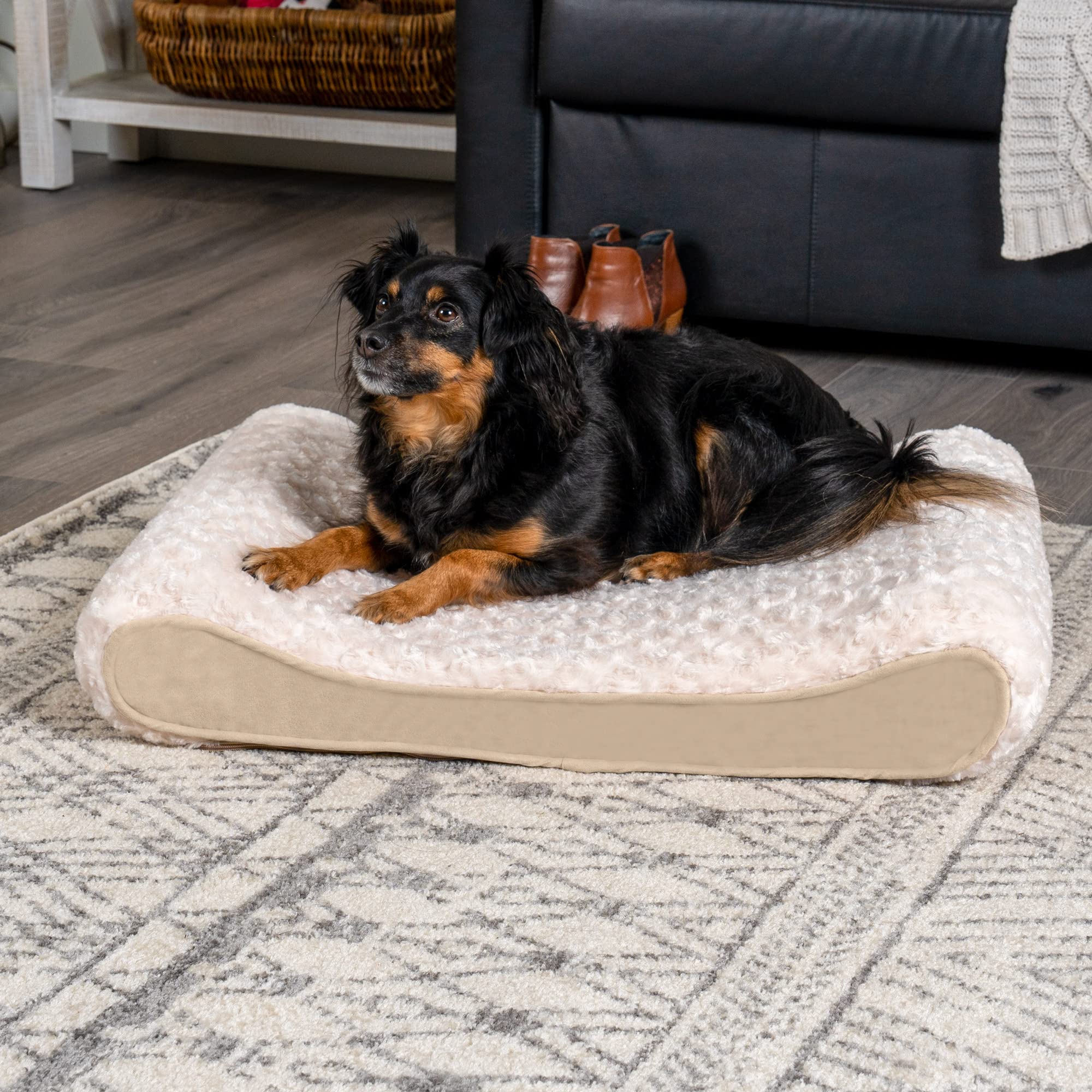 Furhaven Orthopedic Dog Bed For Medium/Small Dogs W/ Removable Washable Cover, For Dogs Up To 23 Lbs - Ultra Plush Faux Fur & Su