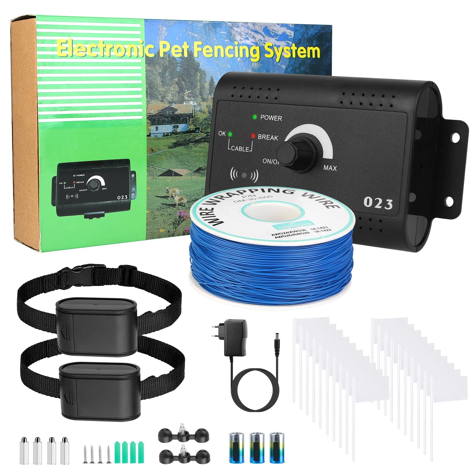 Kocaso Electric Dog Fence System, Covers Up To 1.2 Acre, For Dogs Over 4 Lb, 2 Ajustable Waterproof Collar With 984 Feet Wire,Suitable For Small, Medium, Large Dogs (Black 2) (With 2 Collars)