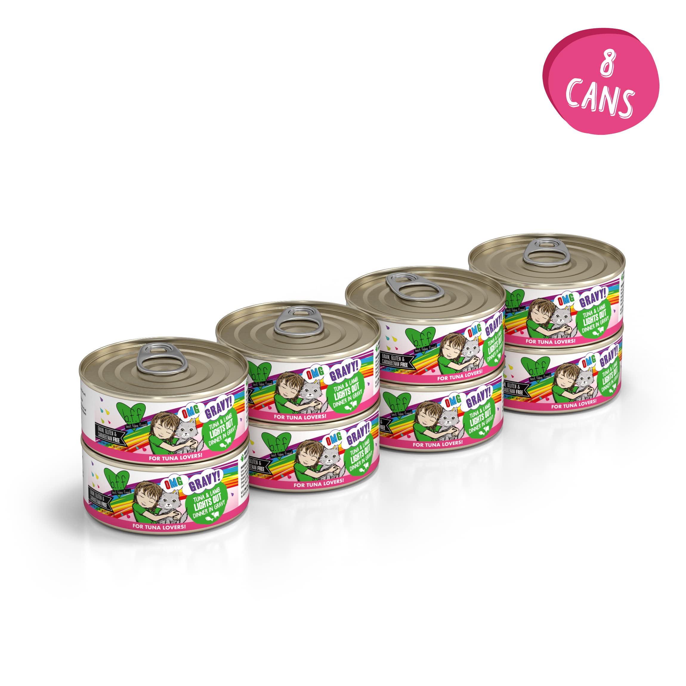 B.F.F. OMG - Best Feline Friend Oh My Gravy!, Tuna & Lamb Lights Out with Tuna & Lamb, 5.5oz Can (Pack of 8)