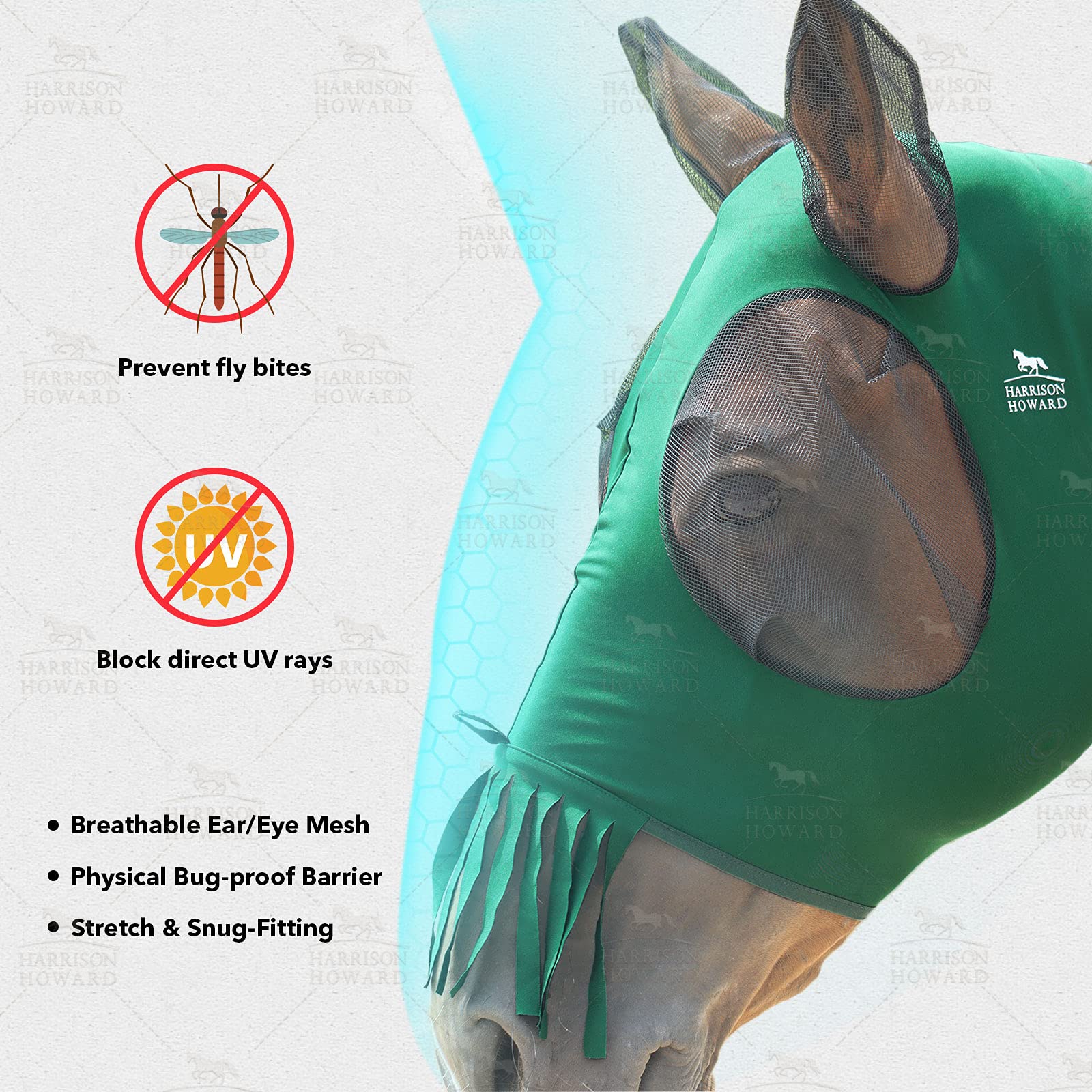 Harrison Howard Superior Comfort Breathable Fly Masks Soft on Skin with Tassels Natural Nose Swatter
