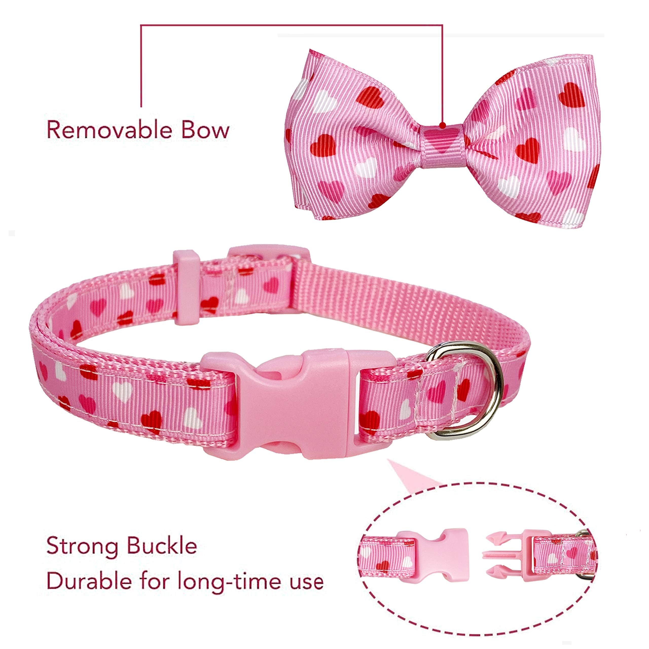 Valentine'S Dog Collar With Bow Tie, Holiday Cute 2 Pack Collar For Medium Large Dogs (Love Song, Large-(16-27') Neck * 1' Wide)