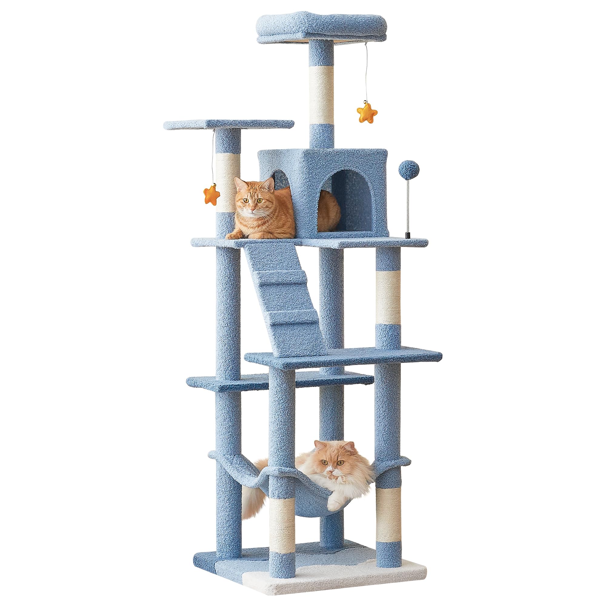 Mwpo Ocean-Themed Cat Tree For Indoor Cats, 63.8 Inches Multi-Level Tower With Sisal-Covered Scratching Posts, Padded Platform, 