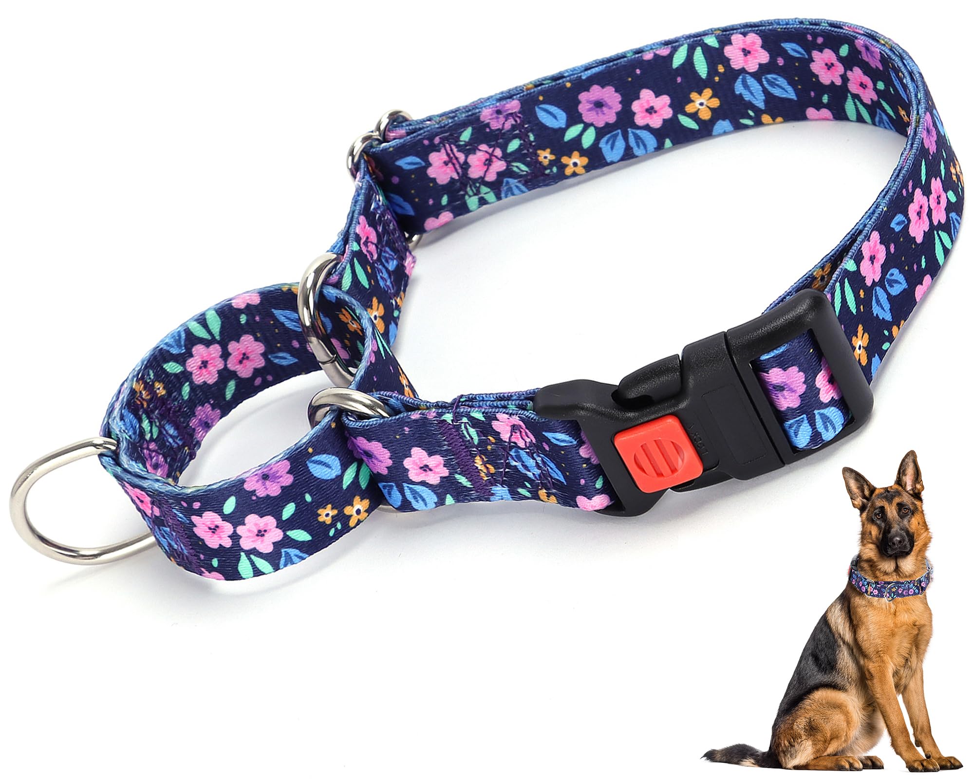 Martingale Collar For Small Dogs, Heavy Duty Training Collars With Bull Flower Design, Adjustable No Slip Collar With Safety Buc