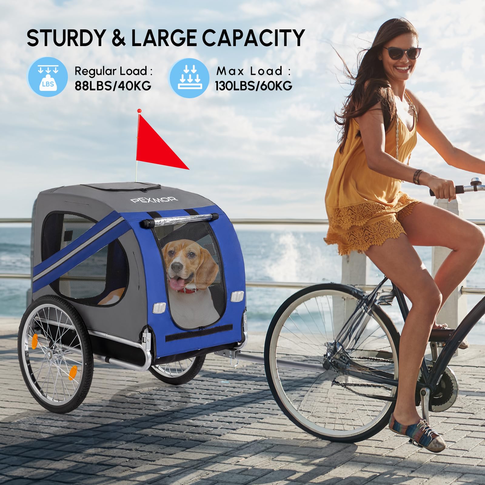 Pexmor Dog Bike Trailer, Folding Pet Dog Trailer Cart For Bicycle, Bike Cargo Wagon Carrier W/Universal Hitch & 20'' Wheel (Deep