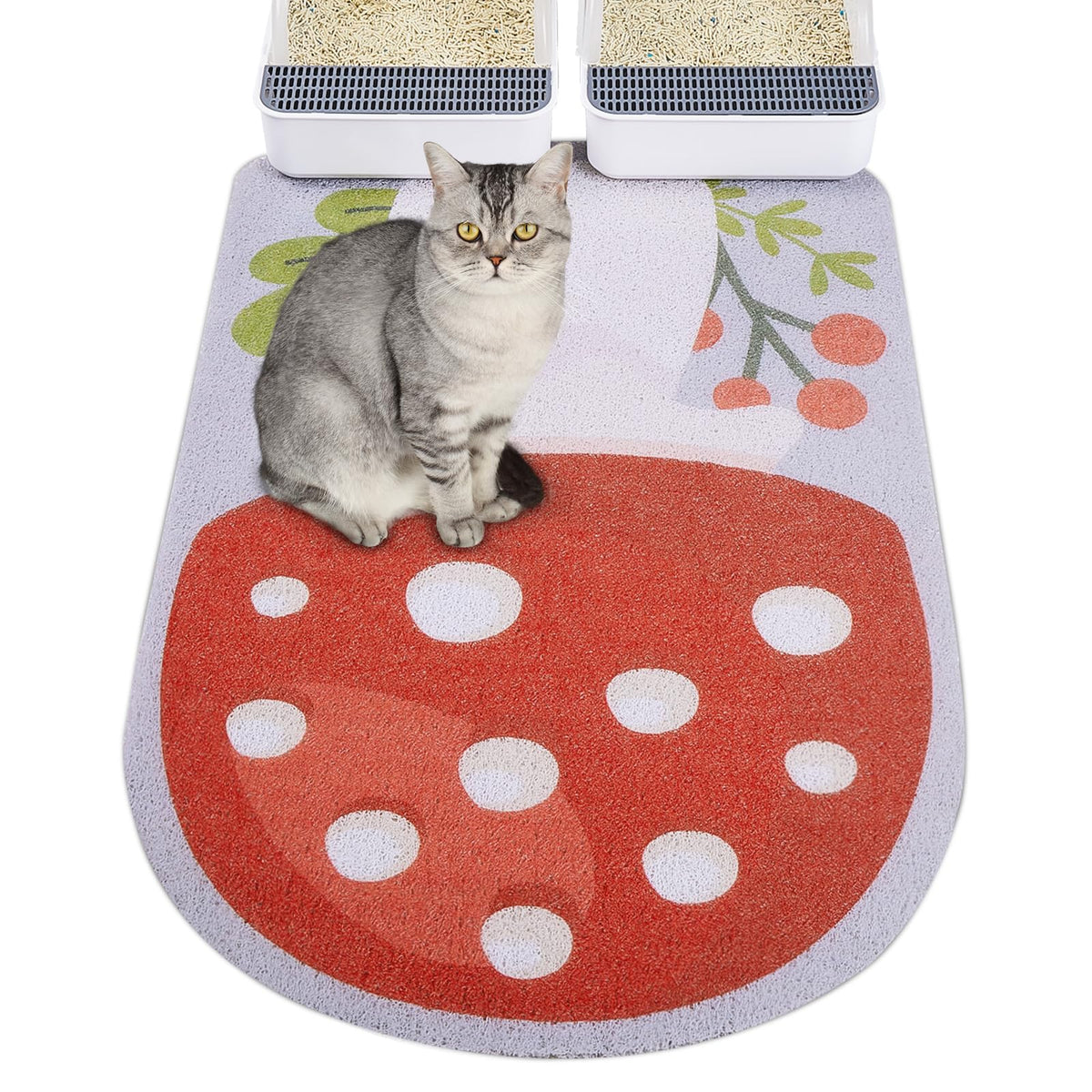 Bienbee Cat Litter Mat, 33.5 X22.5In Cat Litter Mat Litter Trapping Mat Easy To Clean, Litter Box Mat With Bottom, Unique Graphic Design Cat Mats For Litter, Mushroom L