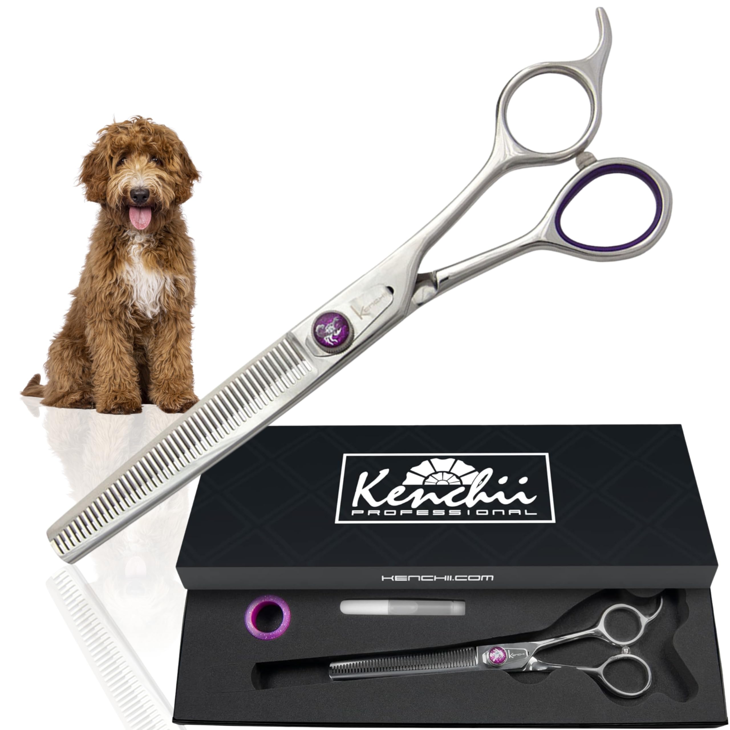 Kenchii Scorpion 46 Tooth Thinning Scissors For Dogs And Pets - Premium Steel Scissors For Dog Grooming - Dog Shears Pet Grooming Accessories - Pet Hair Trimming Scissor