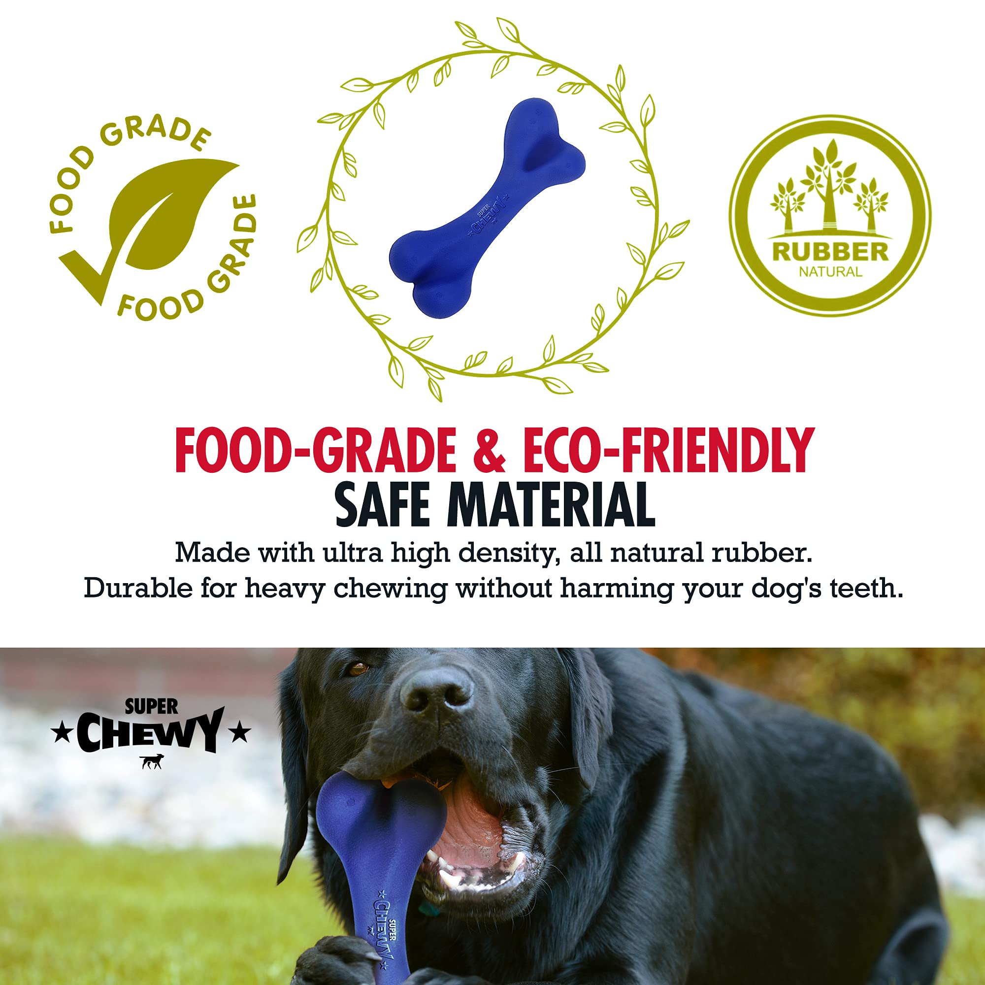 Tuff Pupper SuperChewy Tough Dog Bone Toy | Lifetime Replacement | Strong Natural Rubber | Great Dog Fetch Toy | Chew Toys for D