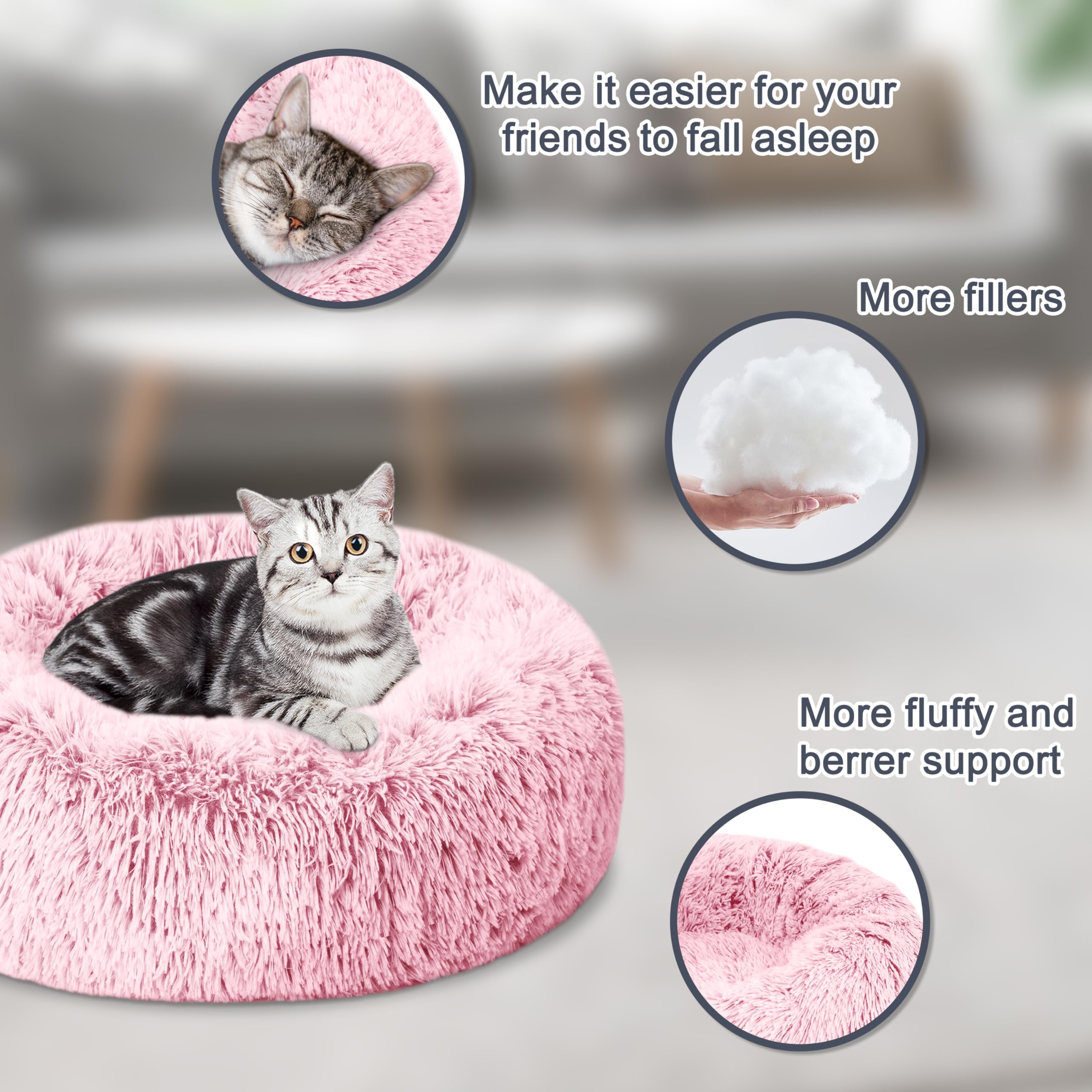 ELSKER&HOME Calming Dog Bed,Donut Washable Warming Soft Round 20 inches Dog Beds for Small Dogs,Anti-Anxiety Fluffy Plush Cushio