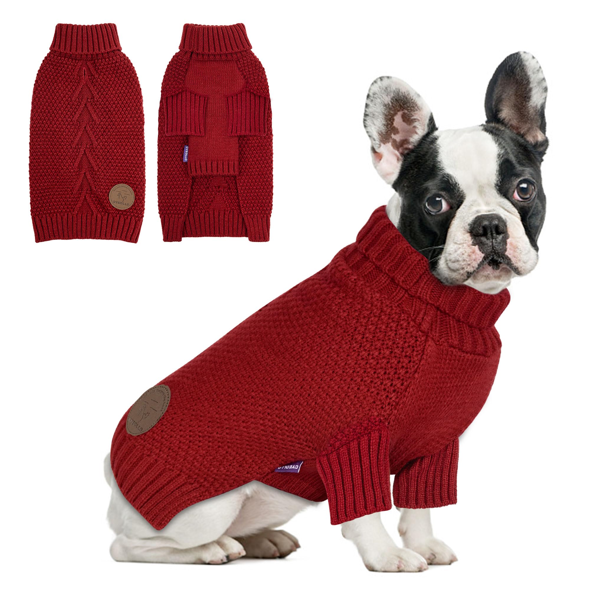 cyeollo Dog Sweater Pullover Turtleneck for Dogs Girl, Classic Knitwear Fall Winter Cold Weather Dog Clothes Warm Pet Apparel Sm