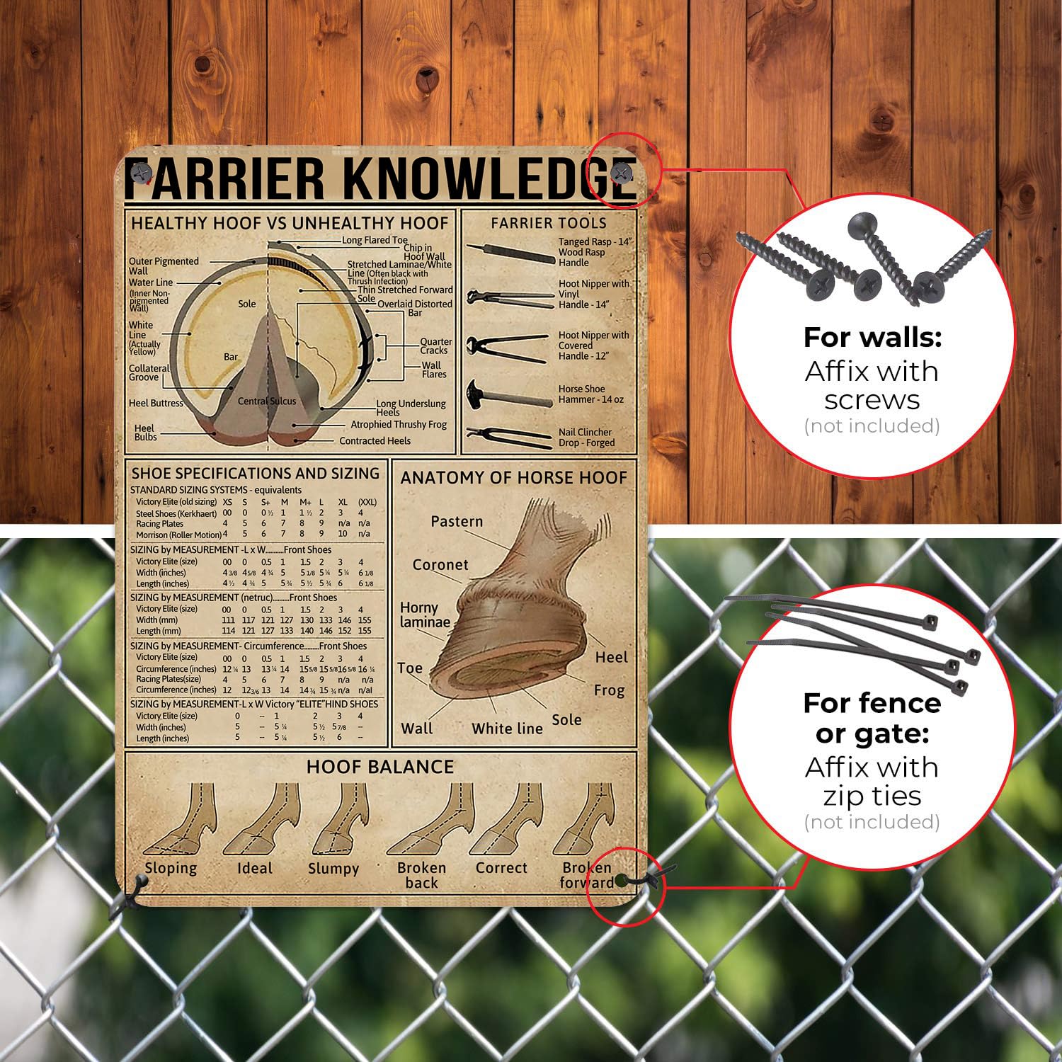HYBLOM Farrier Knowledge Horse Hoof Anatomy Tin Sign - Educational Retro Metal Poster for Horse Lovers, Cowboy, Home, School, Fa