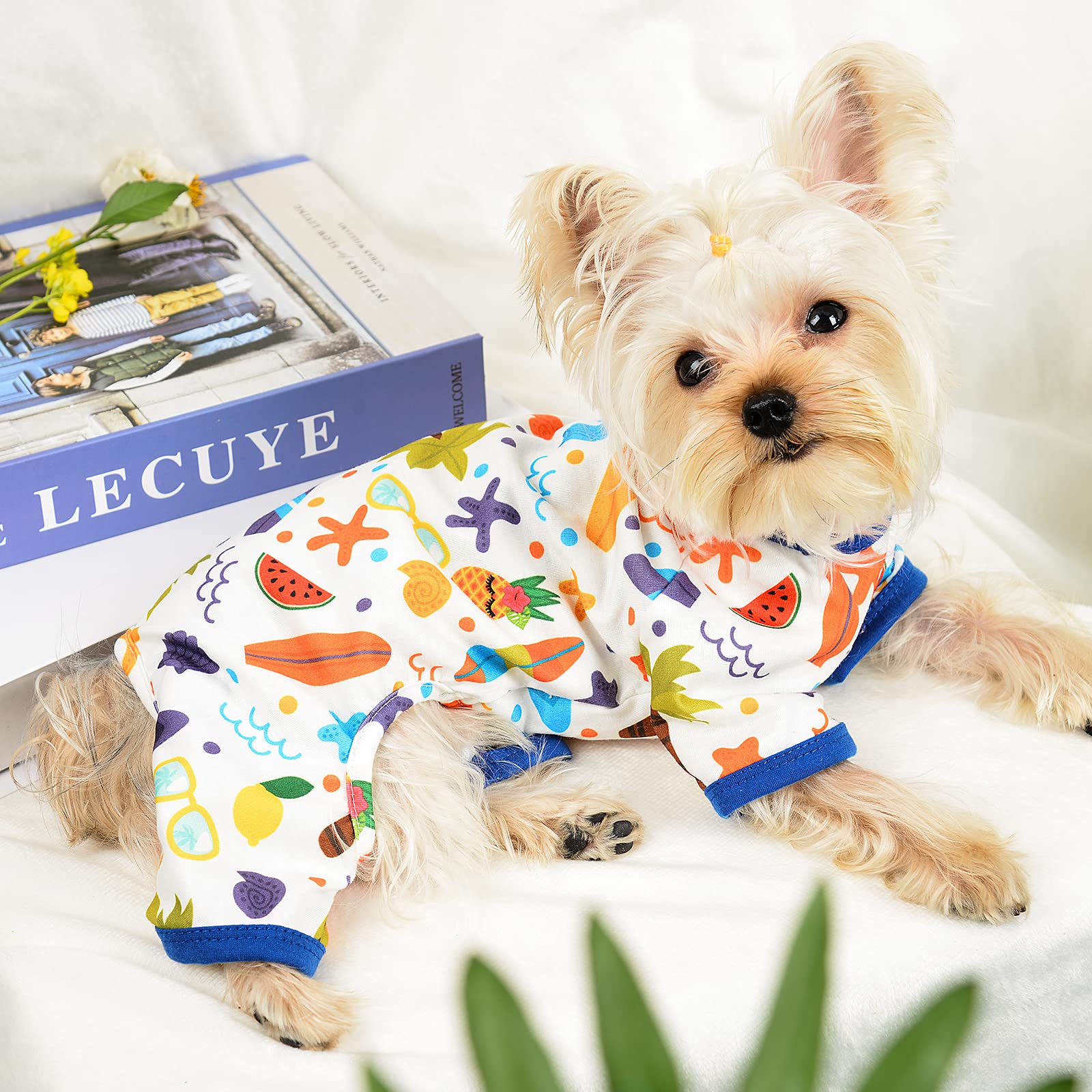 Dog Pajamas For Small Dogs, Chihuahua Pajamas, Puppy Clothes, Extra Small Puppy Pjs, Soft Pet Onesies,Dog Shirts Chihuahua Yorkie Teacup Cat Clothing (Coconut Tree, Small)