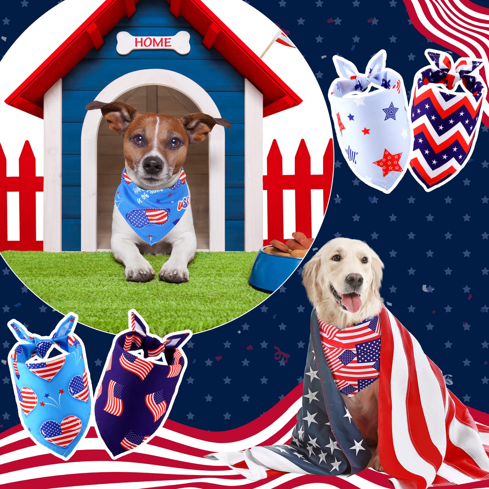 Sumind 100 Pieces Patriotic Dog Bandanas Bulk Bibs Triangle Scarf Star Bandanas For Dogs With Independence Day Patterns For Inde