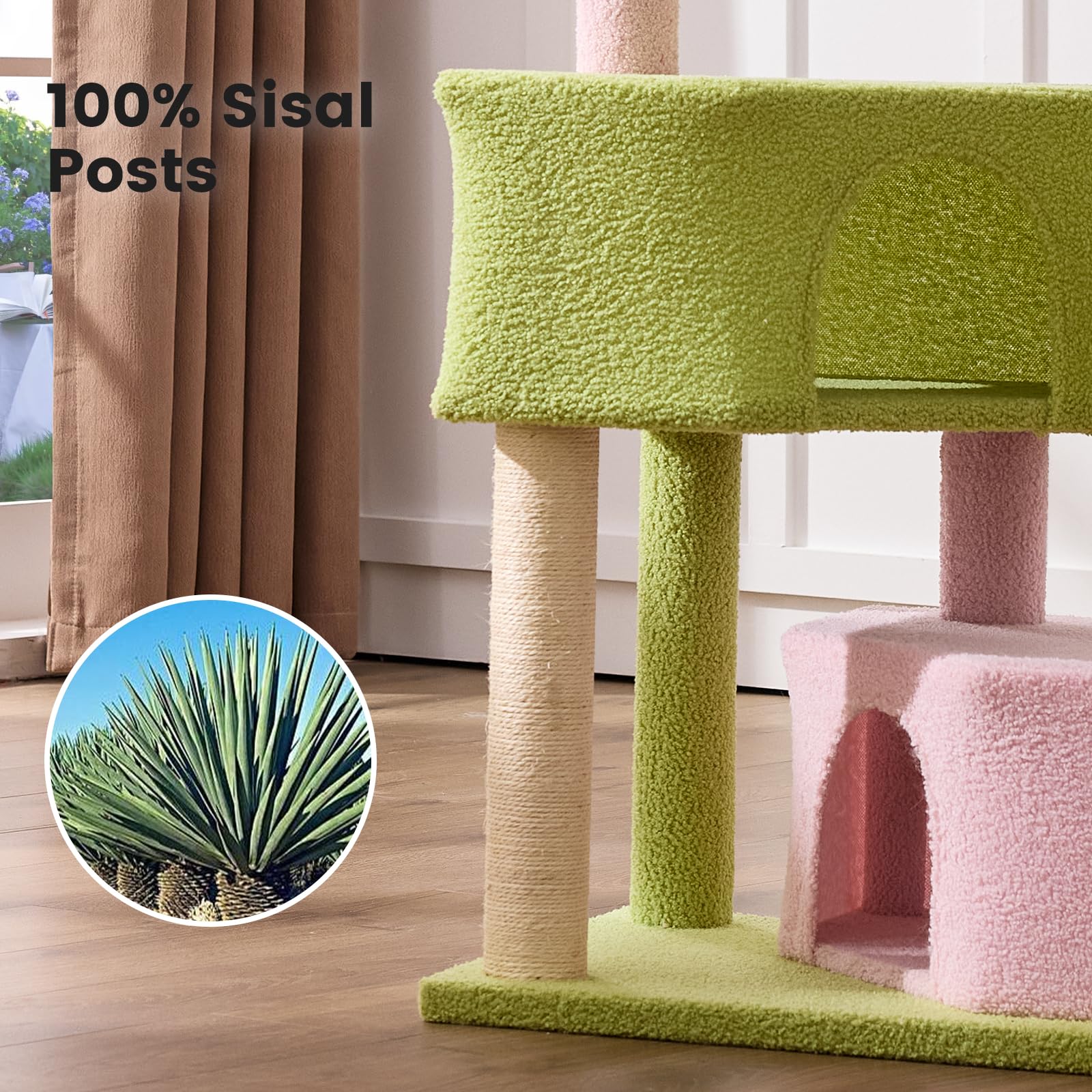 Gardner Pet 41 Tall Pink&Green Cat Tree for Medium-Large Cats, Heavy Duty Cat Tower with 2.8in Posts & Washable Top Perches, Spa