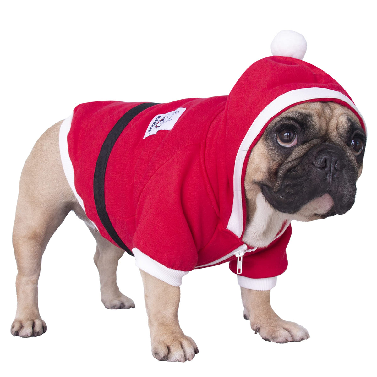 Ichoue Santa Claus Father Christmas Dog Costumes Clothes Hoodies For French Bulldog Cold Weather Winter Coats Frenchie English Pug Pitbull Boston Terrier - Red/Small