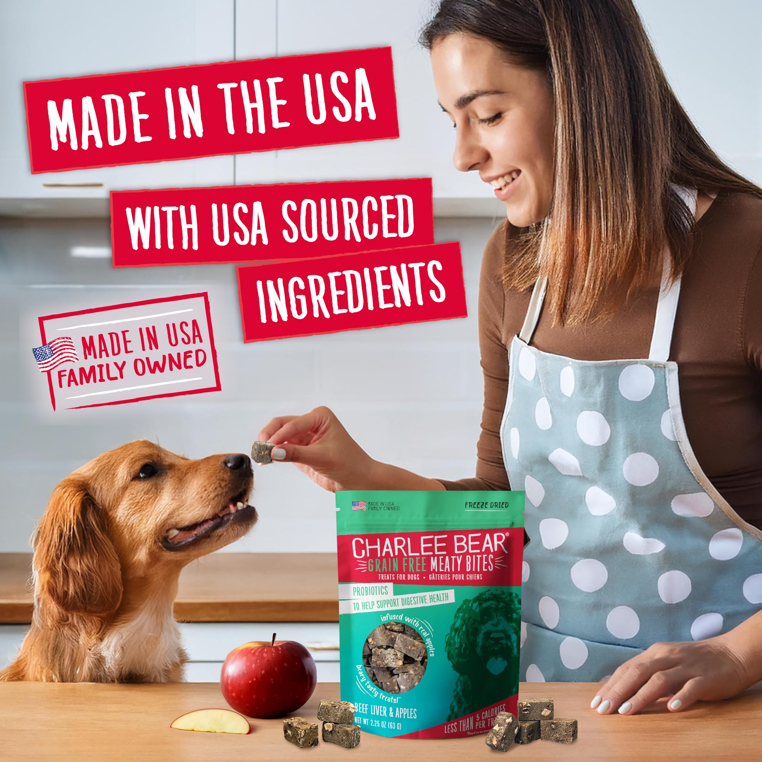 Charlee Bear Meaty Bites Dog Treats, Beef Liver & Apples, 2.5oz