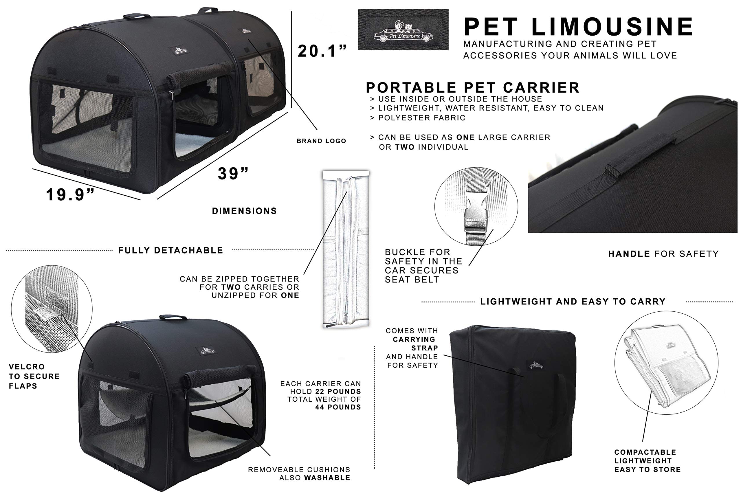 Soft Dog Cat Crate The Portable 2-In-1 Double Travel Kennel Tube Carrier For All Pets Car Seat Ready