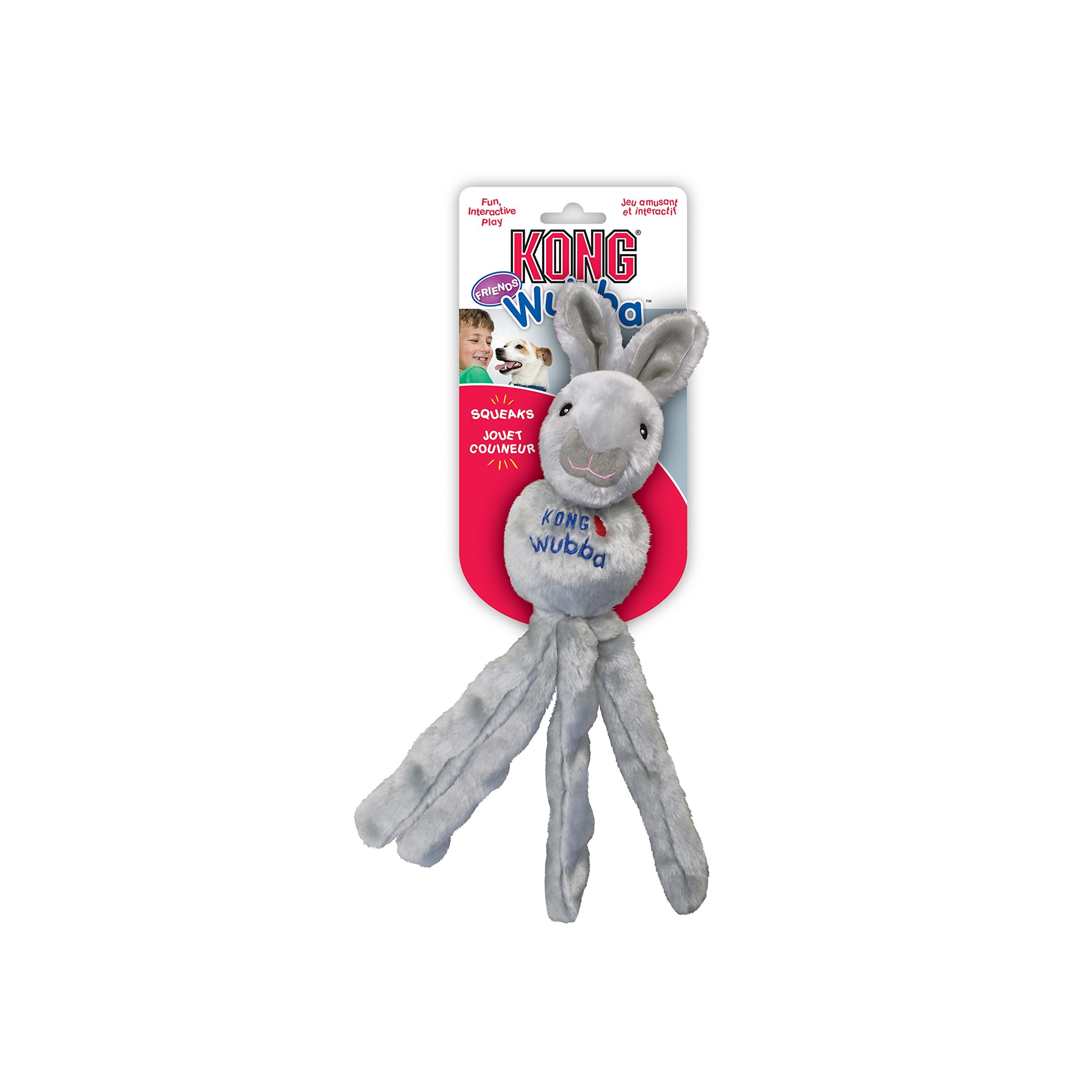 Kong Wubba Friend Dog Toy - Interactive Squeaky Plush With Tugging Tails For Fetch, Chew, And Play - Assorted Character - Fox, Bunny Or Bear (Extra Large)