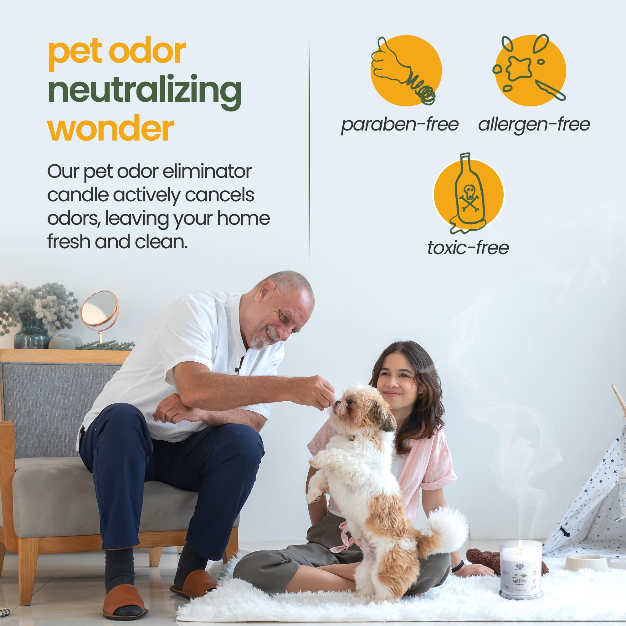 Gerrard Larriett - Deodorizing Soy Candles For Pets, Scented Candles For Removing Pet/Household Odors, Lasts Up To 40 Hours, White Candles For Home Scented With Happy Jasmine Fragrance, 10 Oz