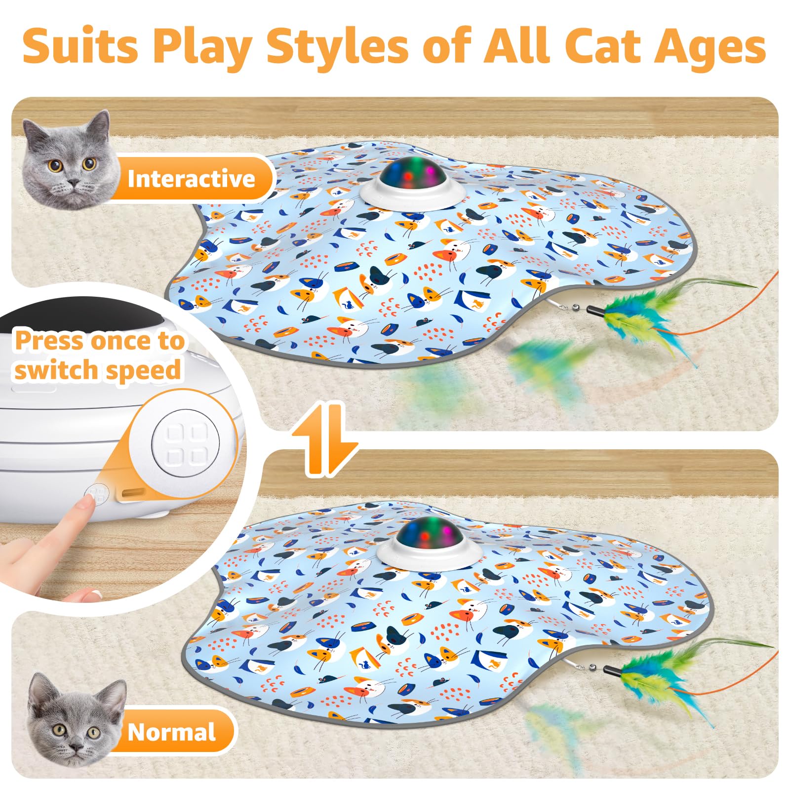 Interactive Cat Toys Rechargeable: Interactive Cats Toy With Chime - Automatic Cat Toys For Indoor Cats, Hide And Seek Toy With