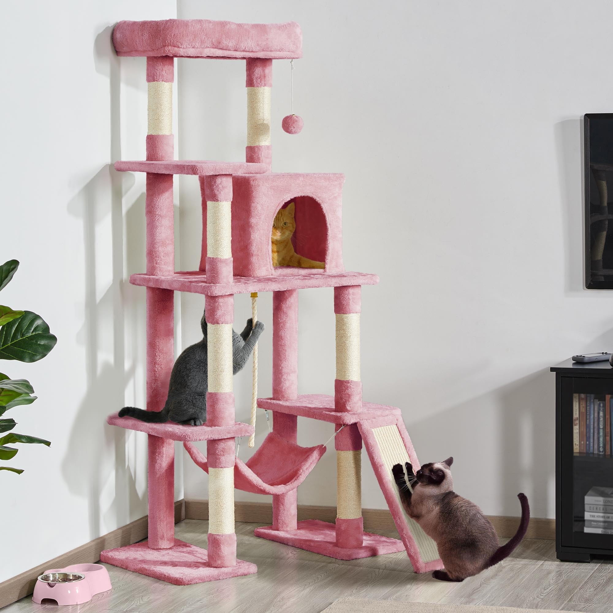 Yaheetech Cat Tree Cat Tower, 63In Multi-Level Cat Tree For Indoor Cats, Tall Cat Tree W/Sisal-Covered Scratching Posts & Condo,