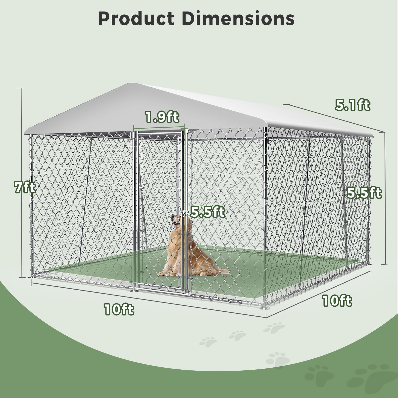 Lyromix Upgraded 10  10  7Ft Outdoor Dog Kennel With Roof, Large Dog House Pen Enclosure With Sidebar, Heavy Duty Chain Link Ken