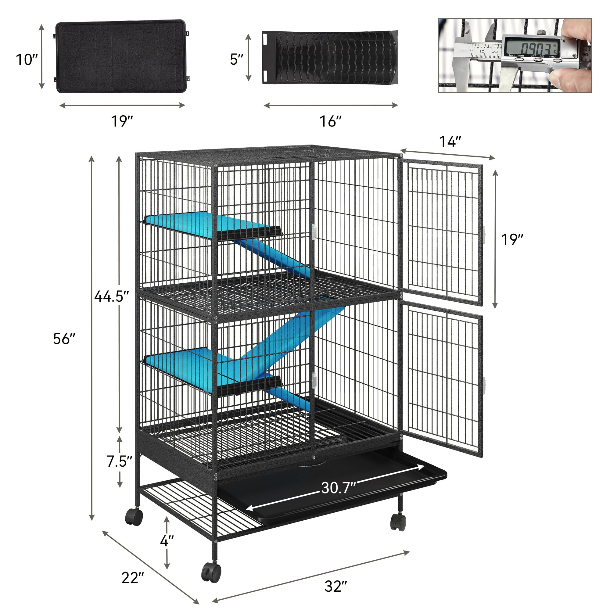 Yitahome Metal 4-Tiers Small Animal Cages For Adult Rats Ferret Chinchilla Guinea Pig Large Hamster Indoor Critter Nation Cage D
