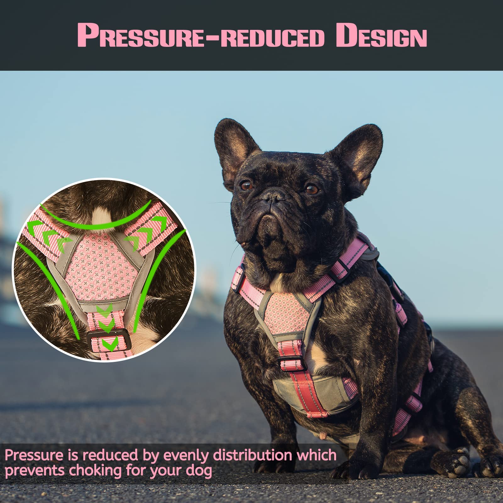 Dog Harnesses Escape Proof, Escape Artist Harness, Fully Reflective Harness With Padded Handle, Breathable,Durable, Adjustable Vest For Large Dogs Walking, Training, And Running Gear Pink (Large)