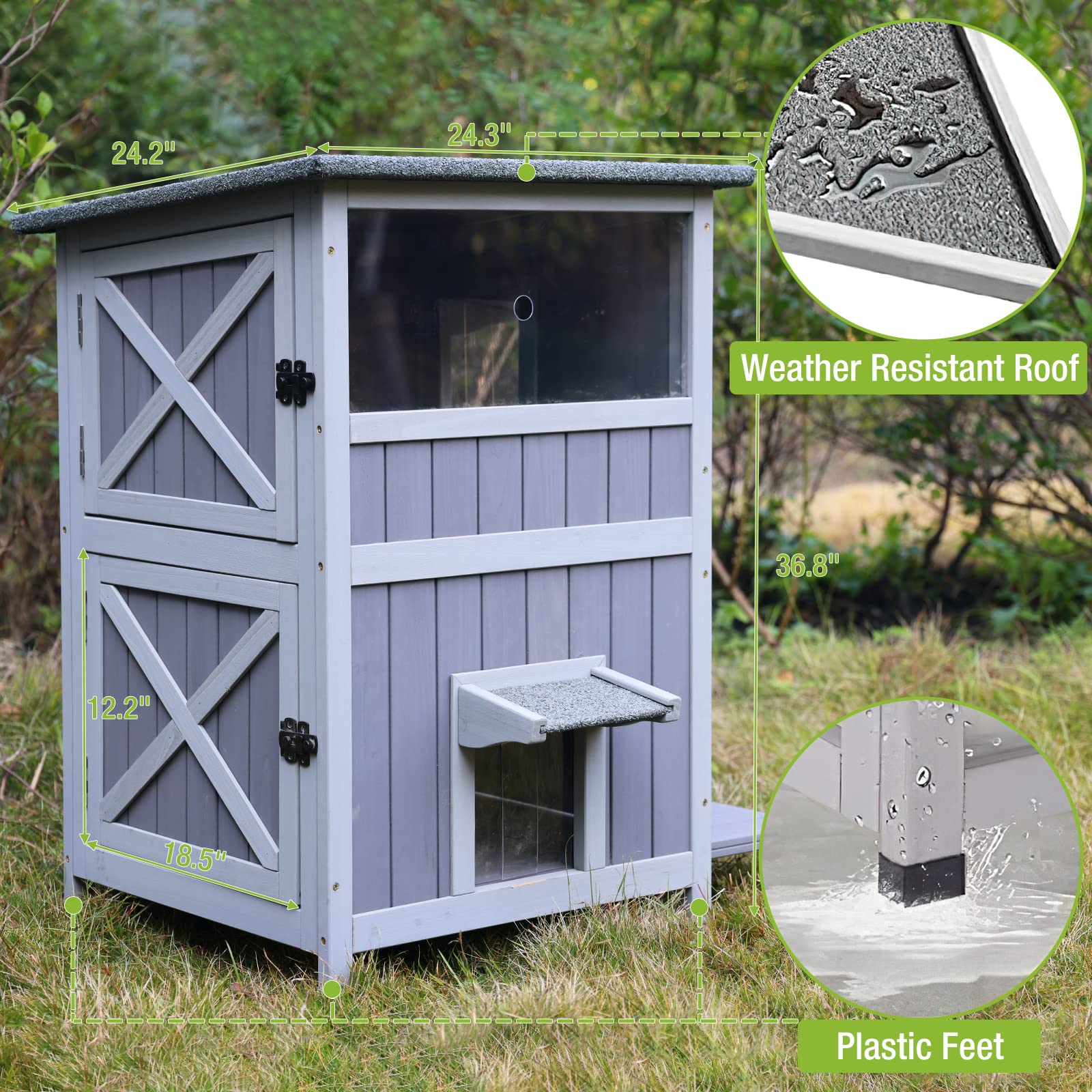 Gutinneen Cat House Outdoor Weatheproof Feral Cat Shelter Wooden Cat Condos For Winter With Escape Doors