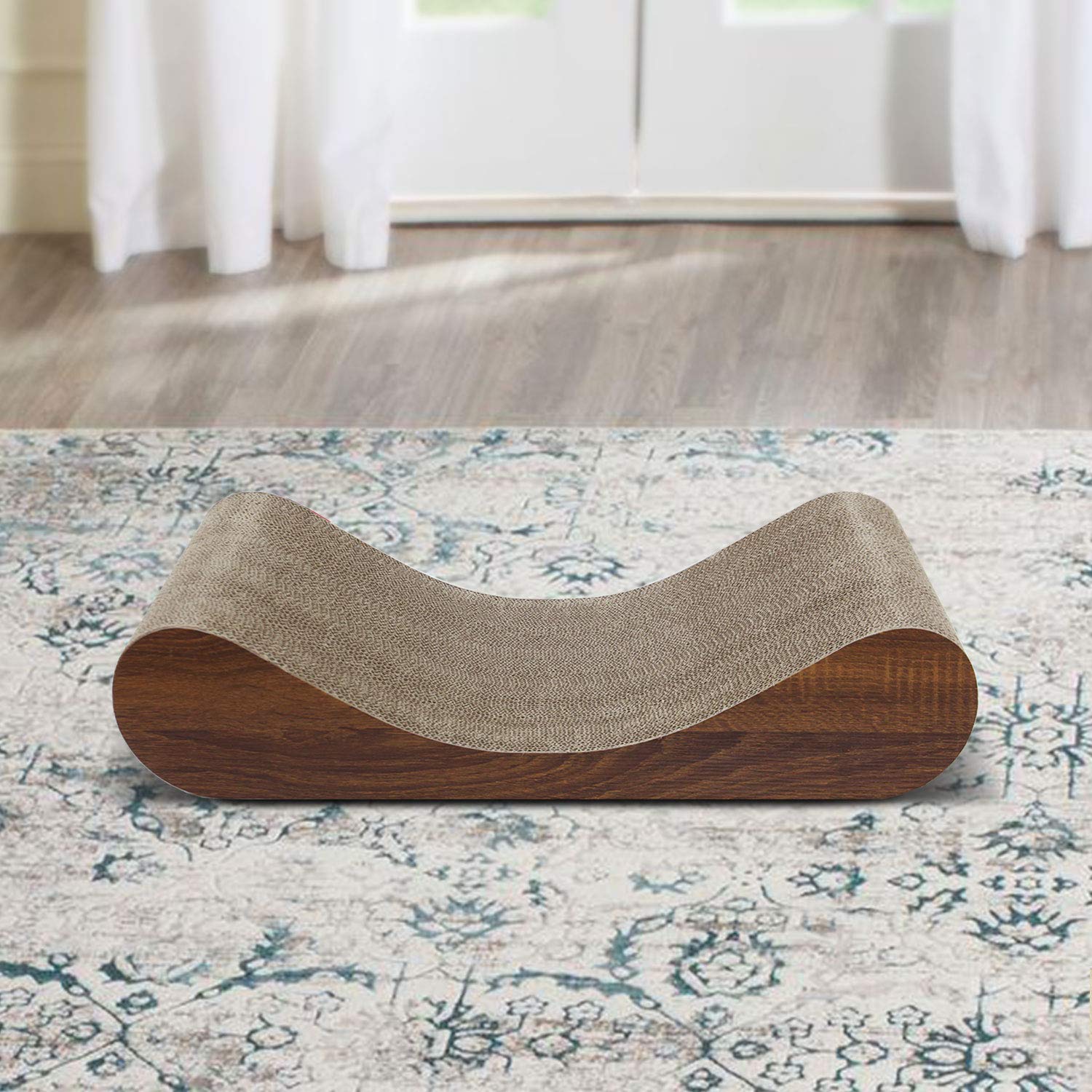 Fluffydream Cat Scratcher Cardboard, Scratching Pad House Bed Furniture Protector, Infinity Shape, Curved (Wood, Bone)