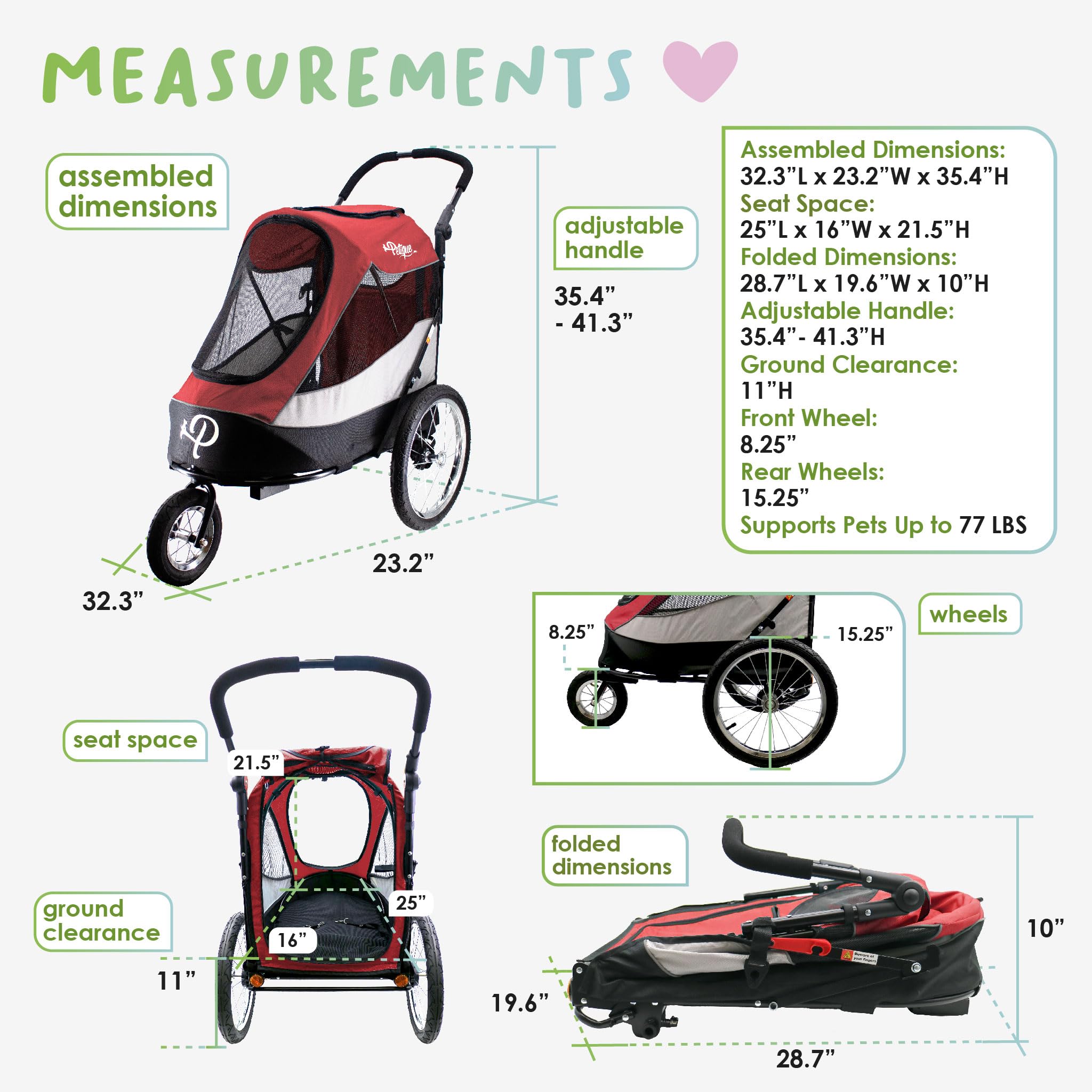 Petique Trailblazer Pet Jogger/Stroller, Bike Trailer, Shock Absorbing Bike Wheels, Large Entry Way, Peek-A-Boo Window, Small/Me