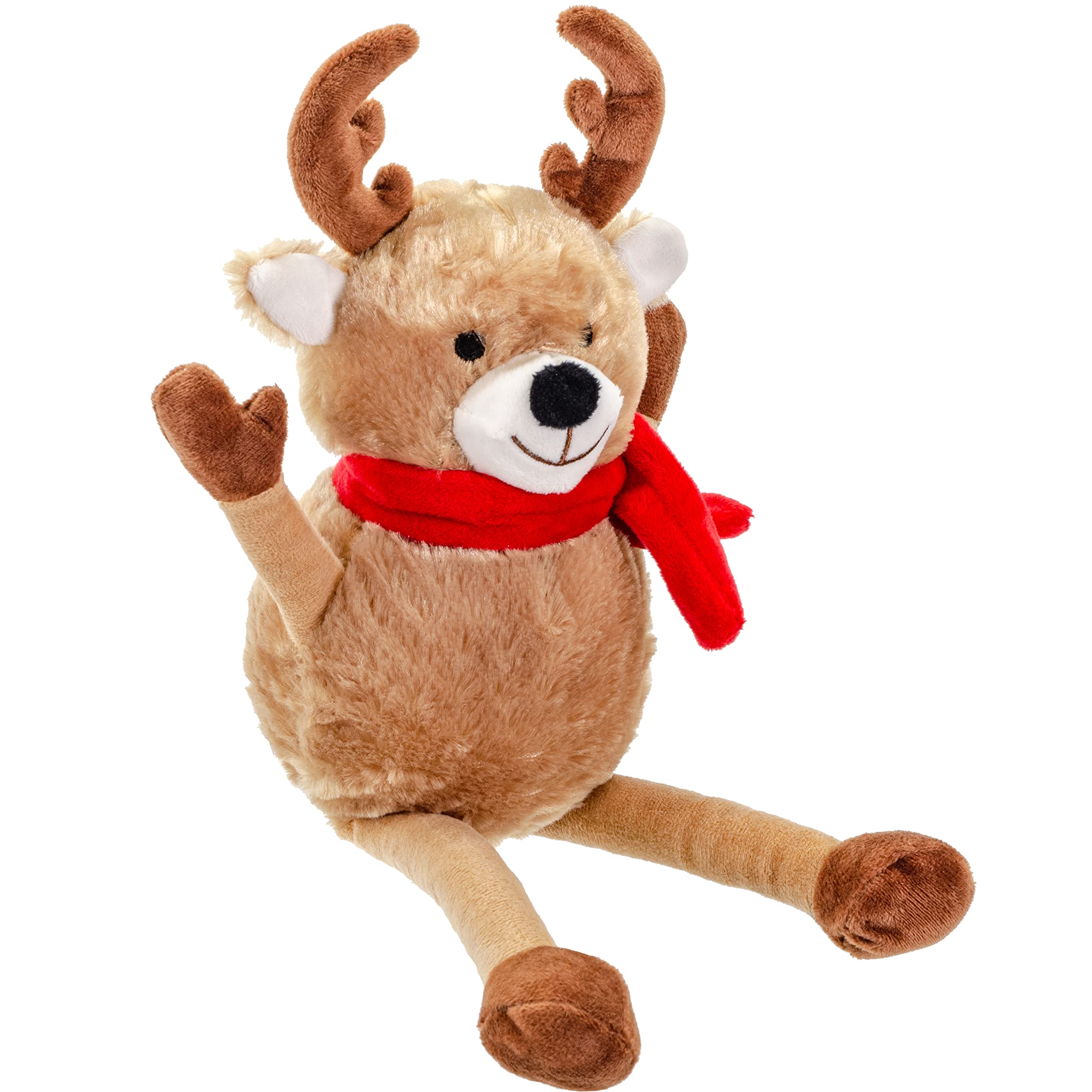Giftable World Holiday Plush Pet Toy Fun For Christmas Designs With Squeaker Dog Chew Toy (13'' Long Legs Reindeer W/Squeaky Bal