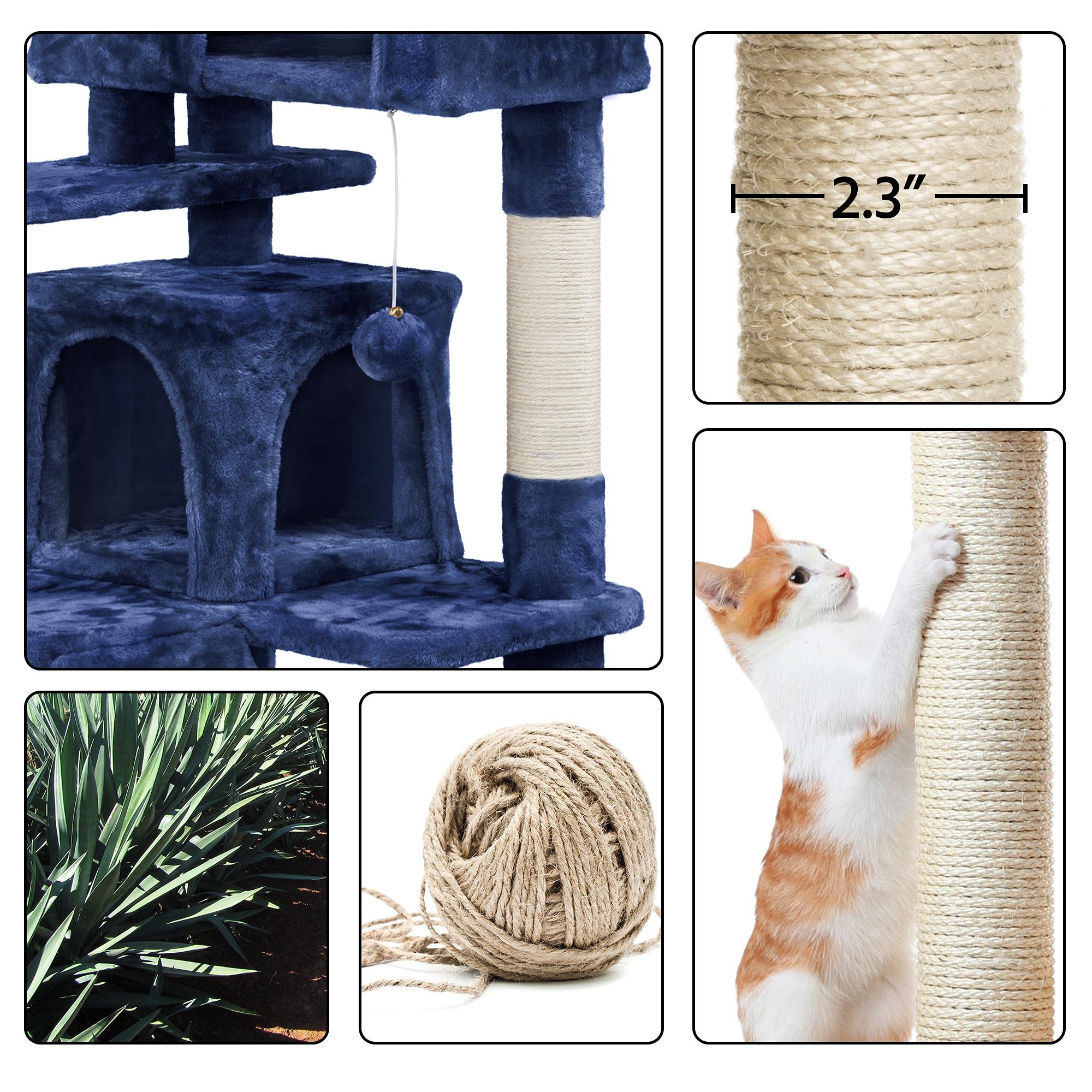 Topeakmart 54In Cat Tree, Cat Tower W/Large Cat Condo Scratching Posts And Perch, Cat Stand House Furniture, Navy Blue