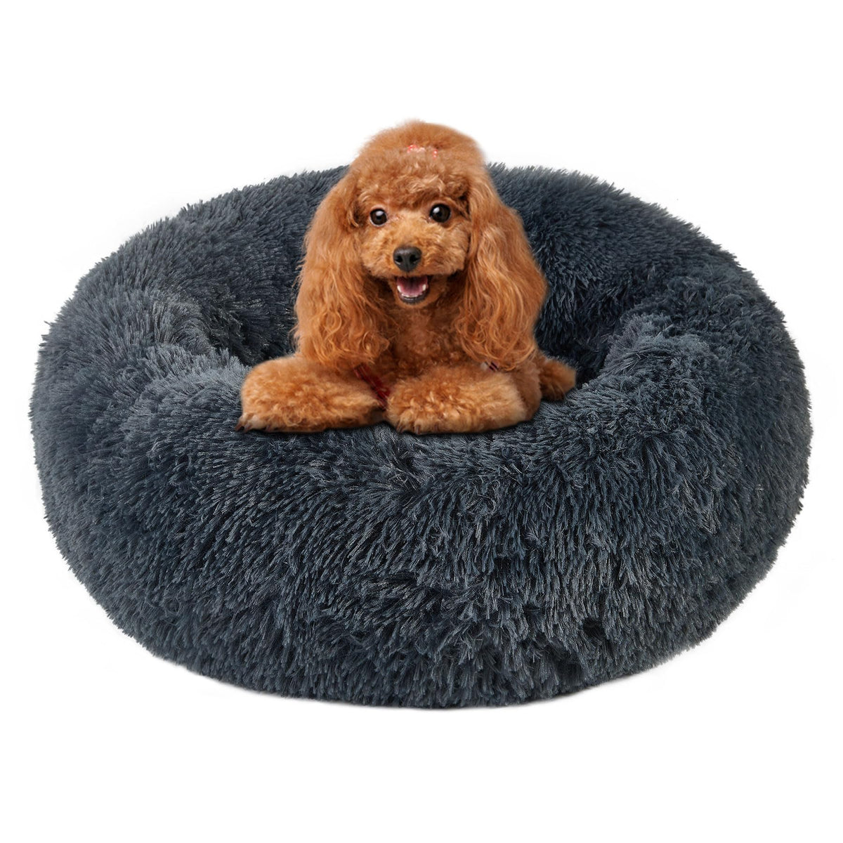 Calming Round Cute Cat & Dog Bed, Anti-Slip Washable Cozy Soft Round Pet Bed, Fluffy Faux Fur Plush Dog Cuddler Bed Fits Up To 2