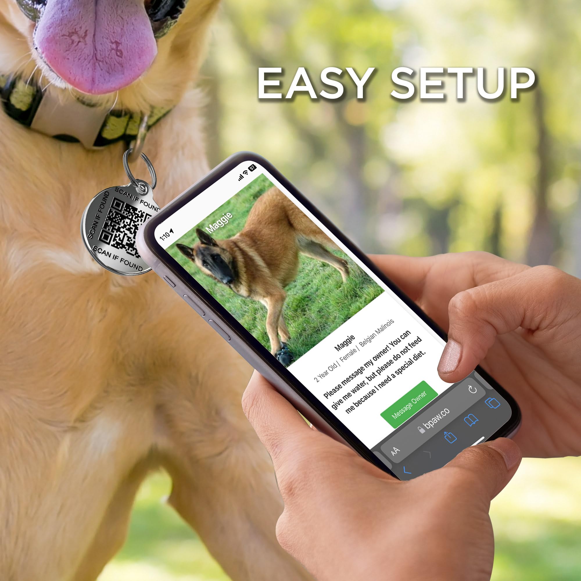 Betterpaw Qr Code Dog Tag - Customizable Online Pet Profile, No App Required, Scan Alerts With Location, One-Time Purchase, Life