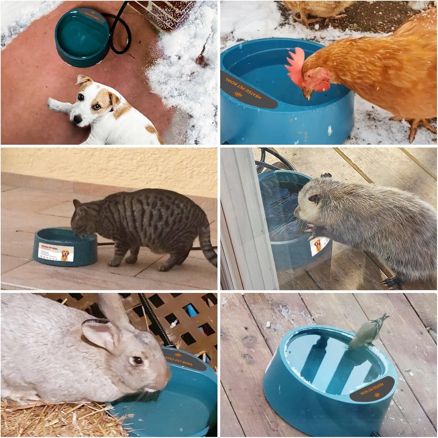 Namsan Heated Water Bowl for Cats Outdoor, 2.2L, Heated Pet Bowl for Chickens Rabbits Farm Animals, Heated Dog Bowl Ice Free in