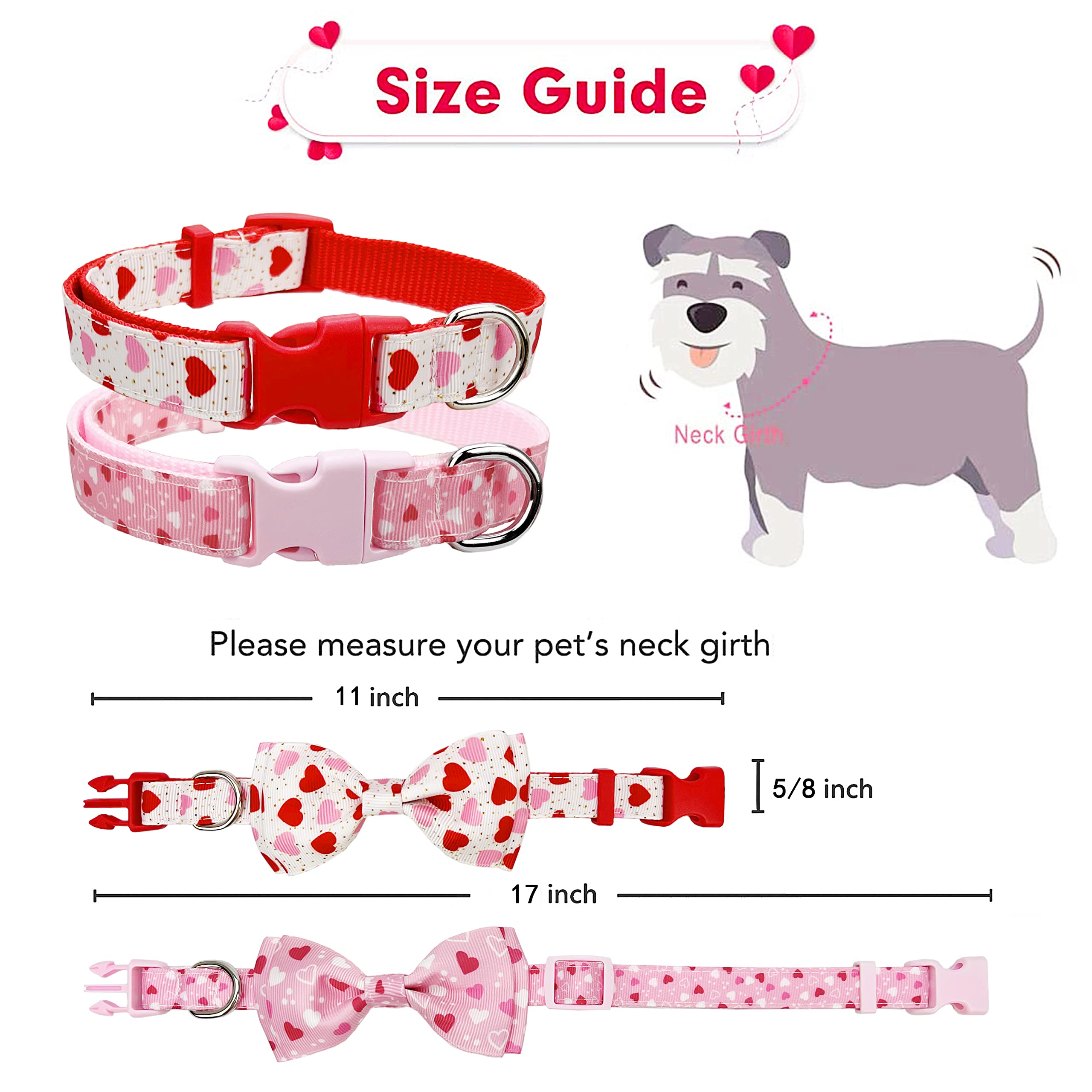 2 Pack Holiday Collar with Bow Tie, Valentine Dog Collar for Large Medium Small Pets Puppies (Small)