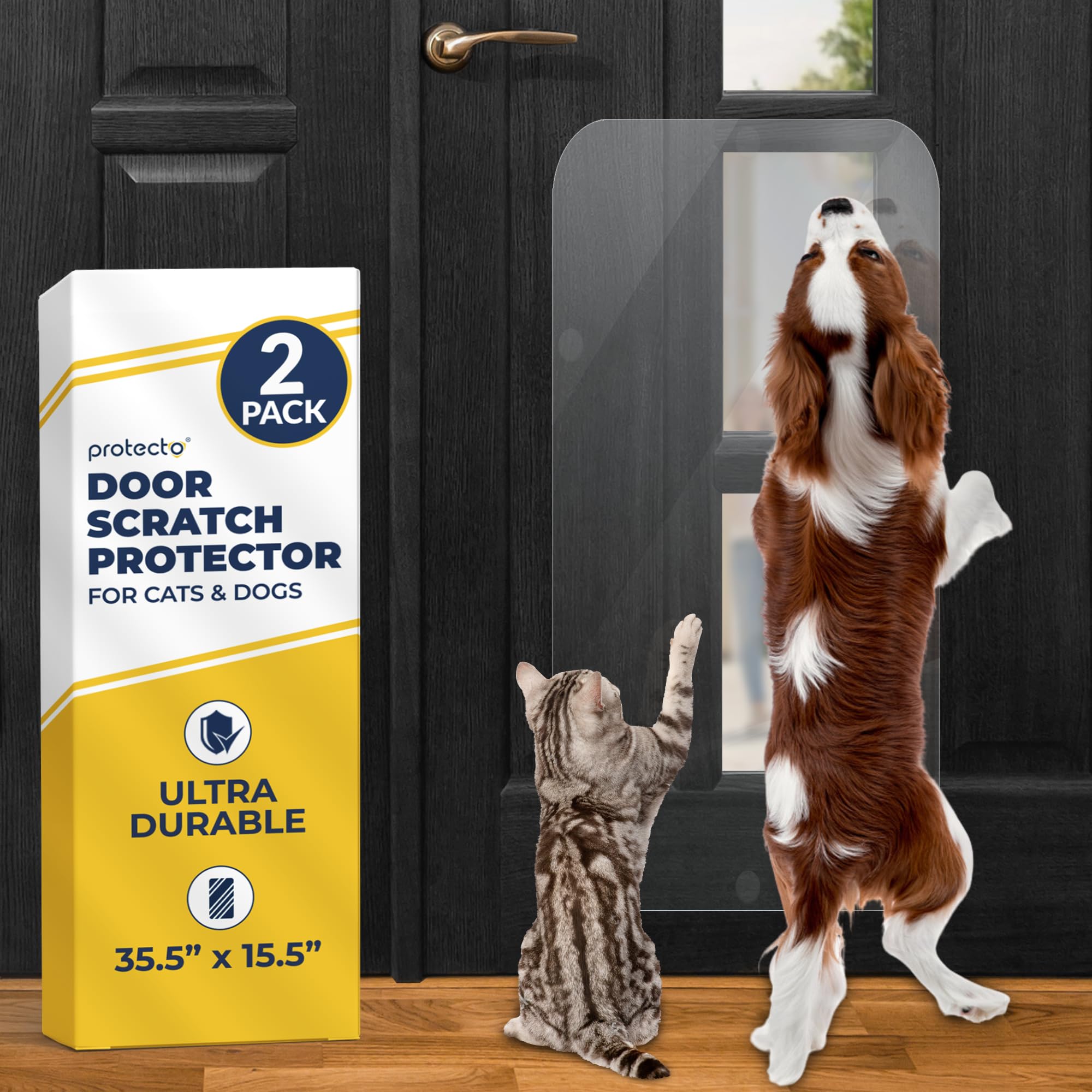 PROTECTO 2 Pack 35.5x15.5 Door Protector from Dog Scratching Cat & Dog Scratch Guard for Indoor/Outdoor Use Easy Install on Wall