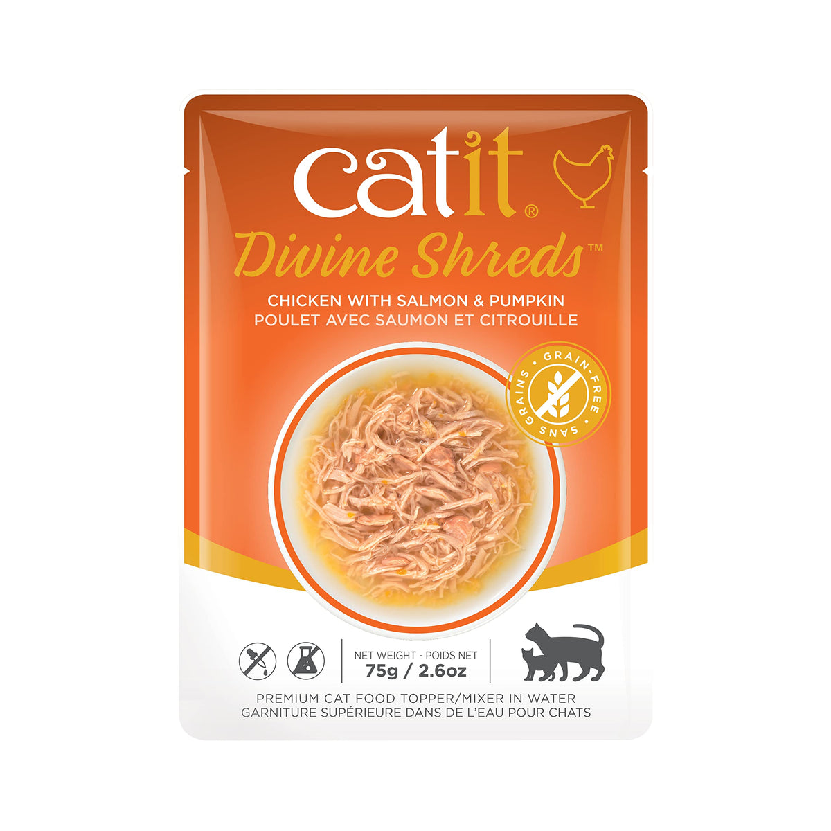 Catit Divine Shreds Premium Cat Food Topper, Chicken With Salmon & Pumpkin