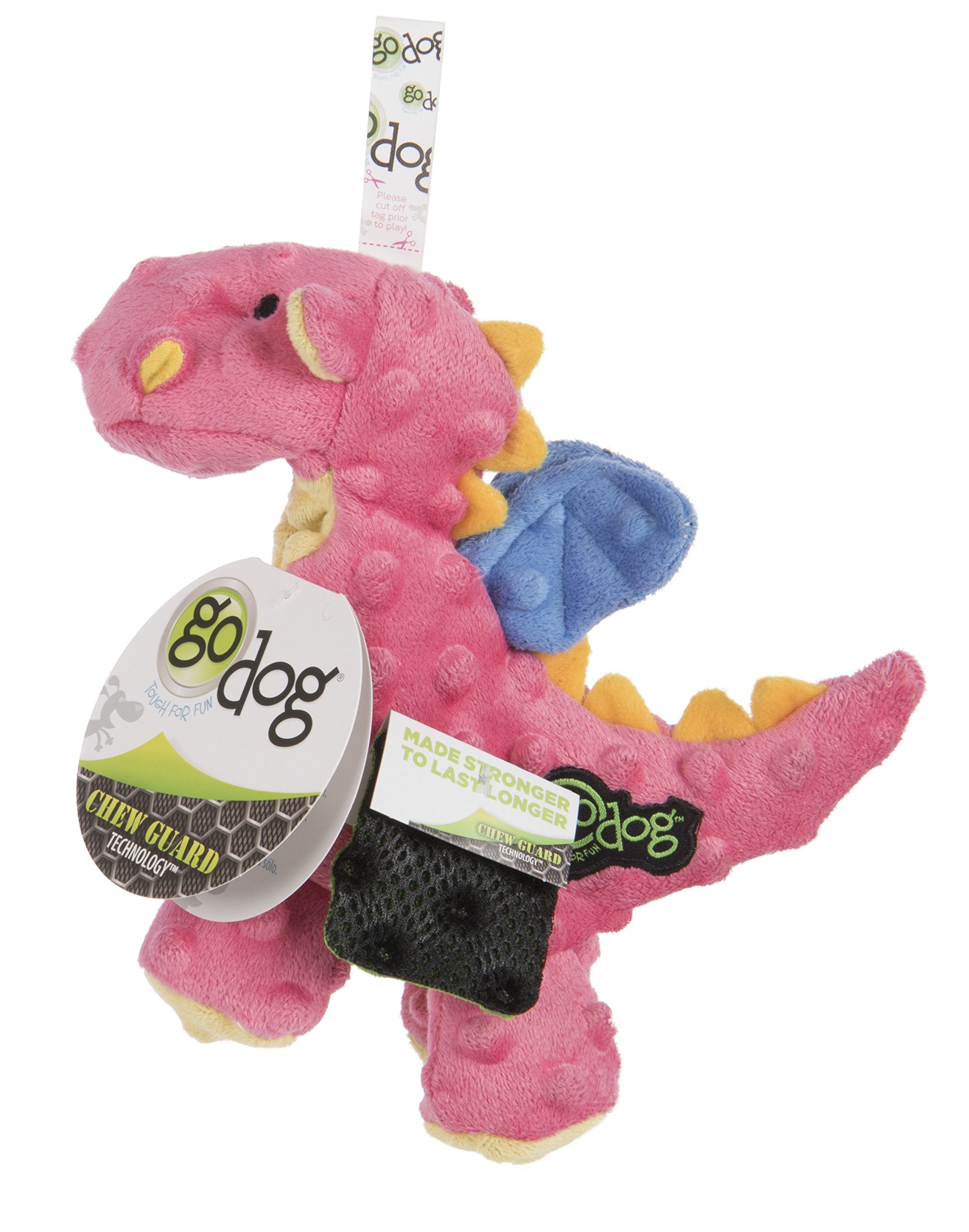 Godog Bubble Plush Dragons Squeaky Dog Toy, Chew Guard Technology - Coral, Small