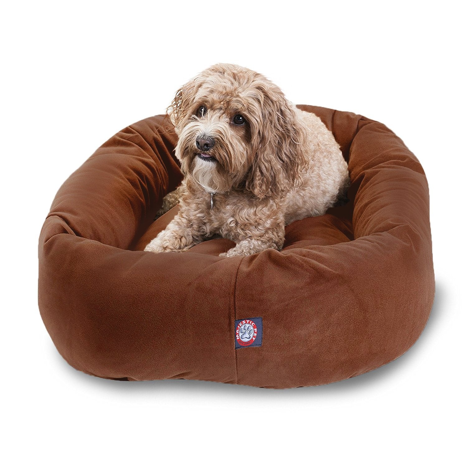 Majestic Pet 32 Inch Suede Calming Dog Bed Washable – Cozy Soft Round Dog Bed With Spine Support For Dogs To Rest Their Head - Fluffy Donut Dog Bed 32X23X7 (Inch) - Round Pet Bed Medium – Rust