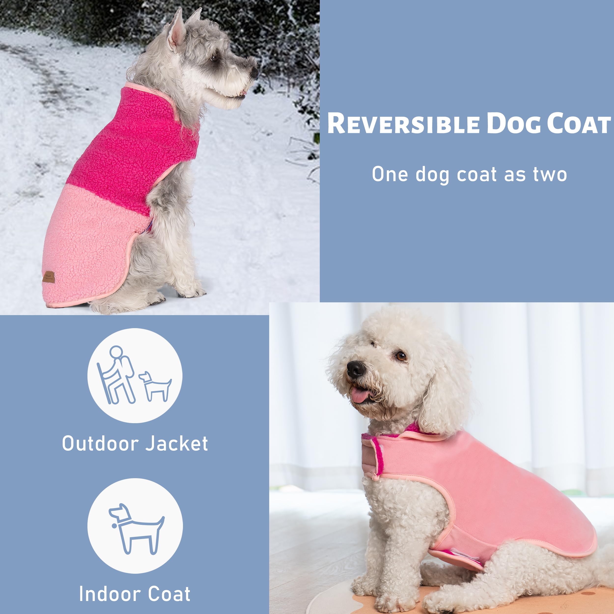 Cyeollo Warm Dog Coat - Reversible Fleece Jacket For Large Dogs, Soft Winter Coat With Leash Hole, Rose Red Xxxl