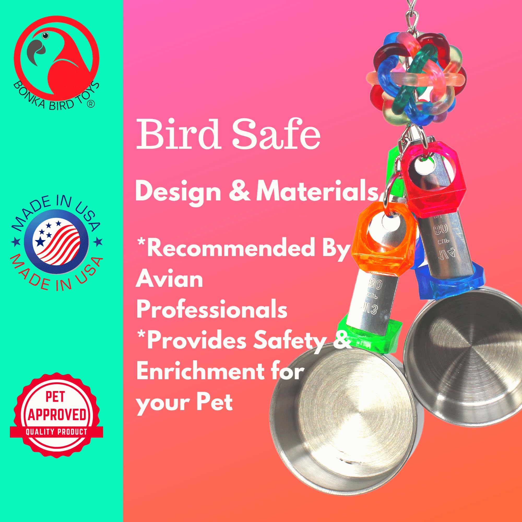 Bonka Bird Toys 1400 Medium Pot Ring 9 High by 3.50 Wide, Parrot Tug Puzzle Cage Toy, African Grey, Conure, Pionus, and Similar