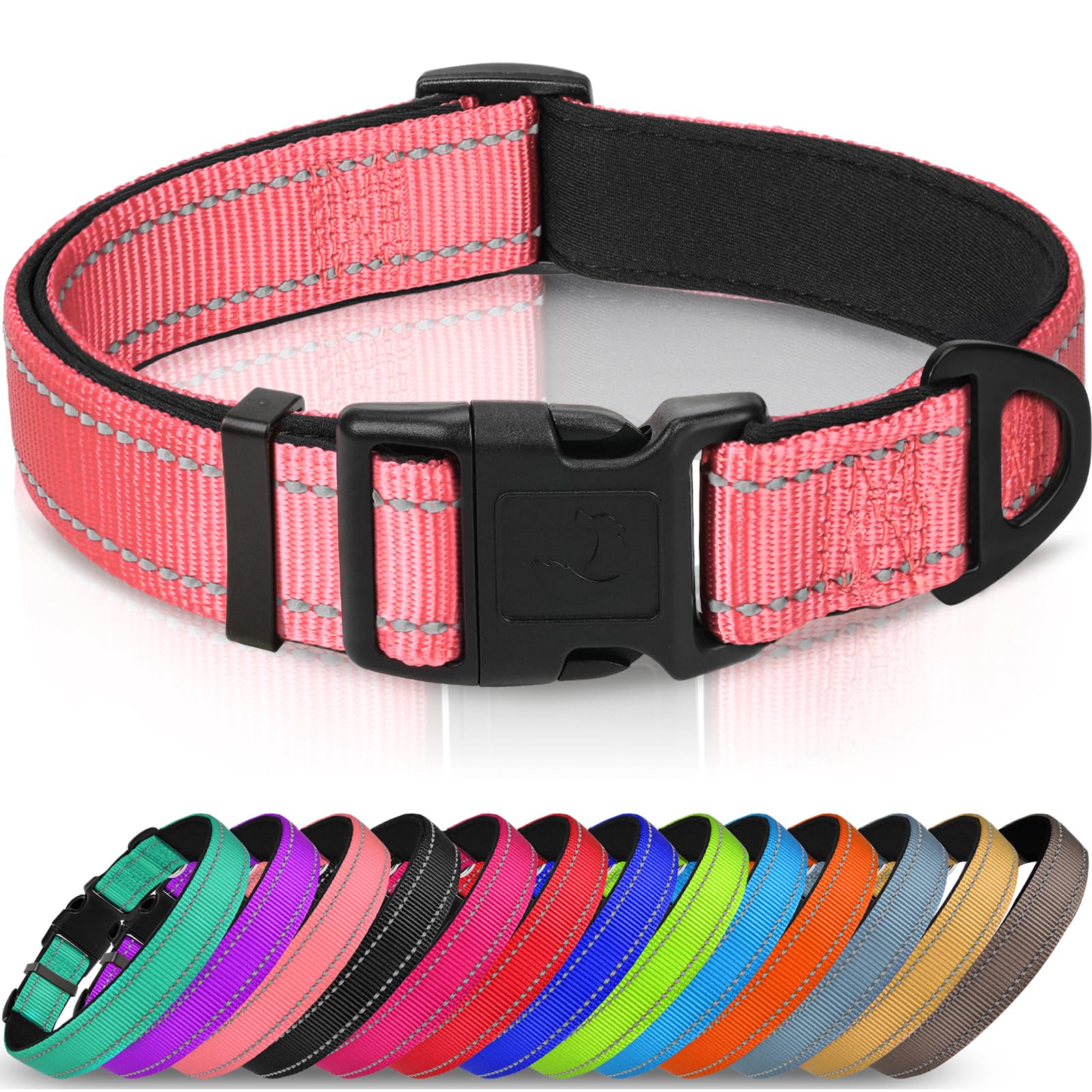 Joytale Reflective Dog Collar,Soft Neoprene Padded Breathable Nylon Pet Collar Adjustable For Extra Large Dogs,Pink,Xl
