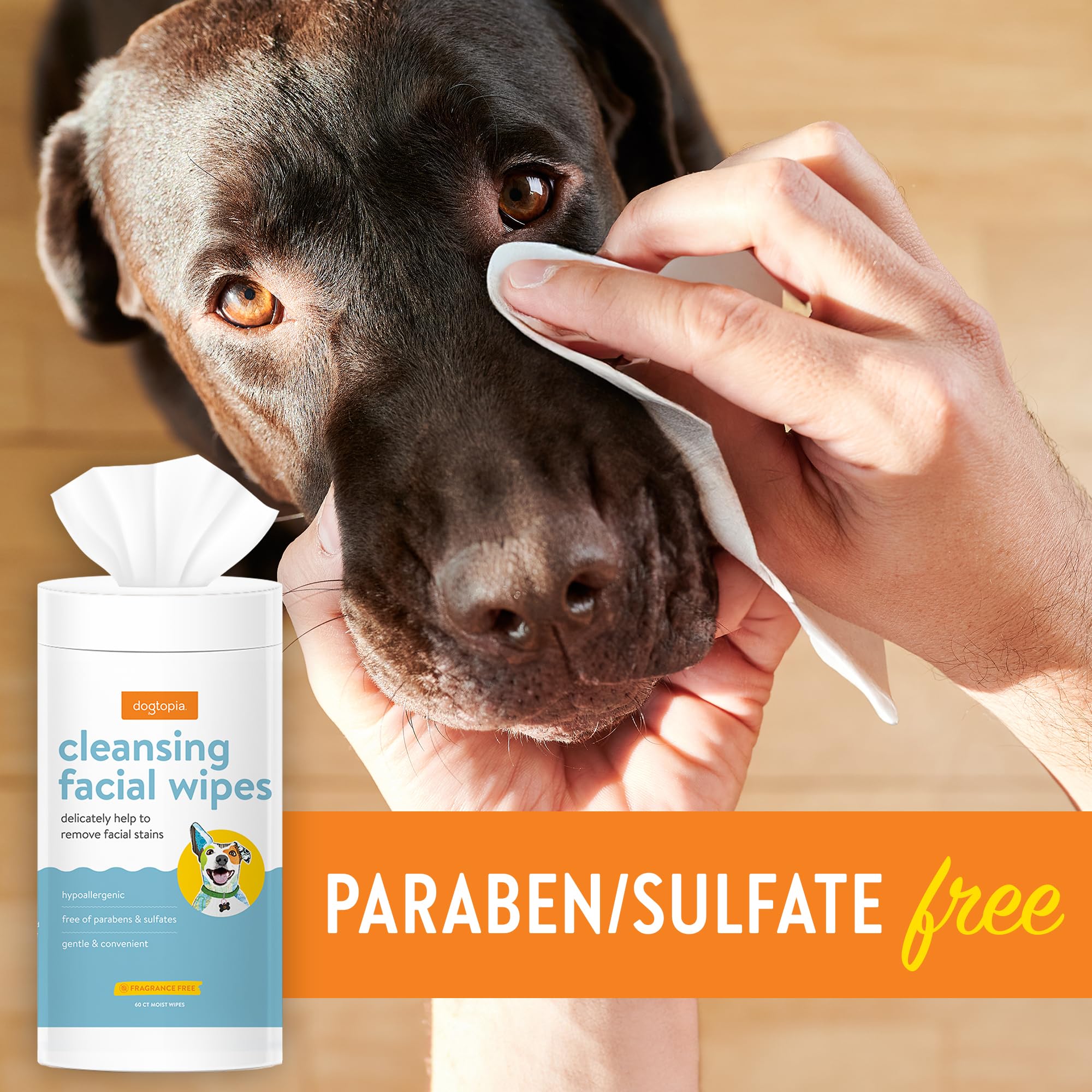 Dogtopia Cleansing Facial Wipes For Pets | Convenient Face Cleaning Wipes (60 Count) For Dogs And Cats | Hypoallergenic, Fragran