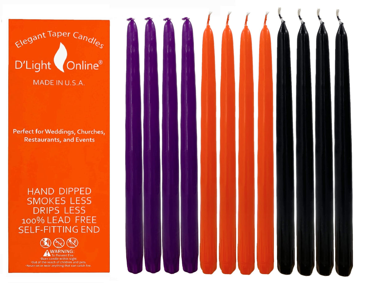 Dlight Online Elegant Unscented Holiday Taper Candles For Halloween - Premium Quality Candles Hand-Dipped, Dripless And Smokeles