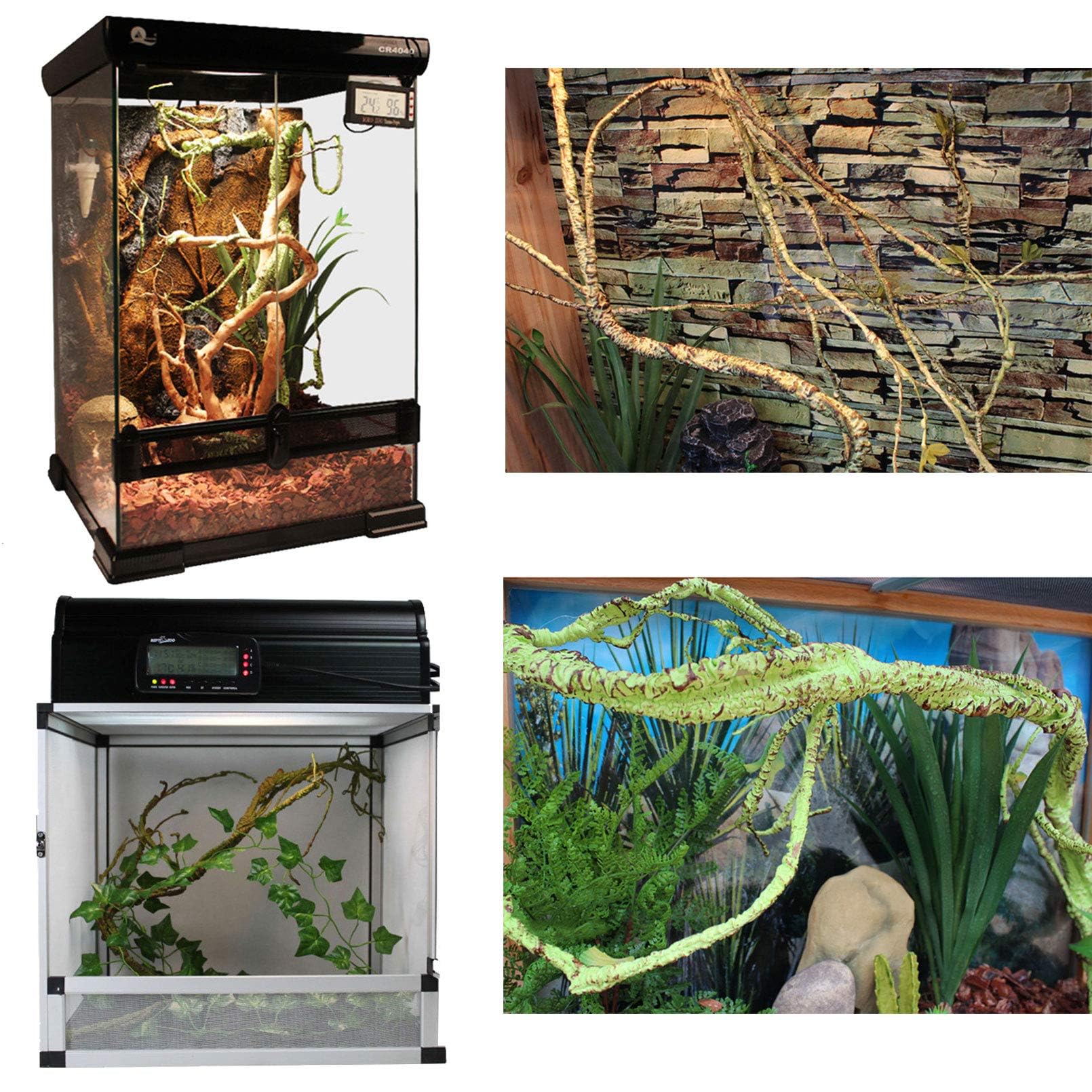 Kathson 3 Pcs Reptile Vines Plants Flexible Bendable Jungle Climbing Vine Terrarium Plastic Plant Leaves Pet Tank Habitat Decor For Bearded Dragons Lizards Geckos Snakes Frogs And More Reptiles