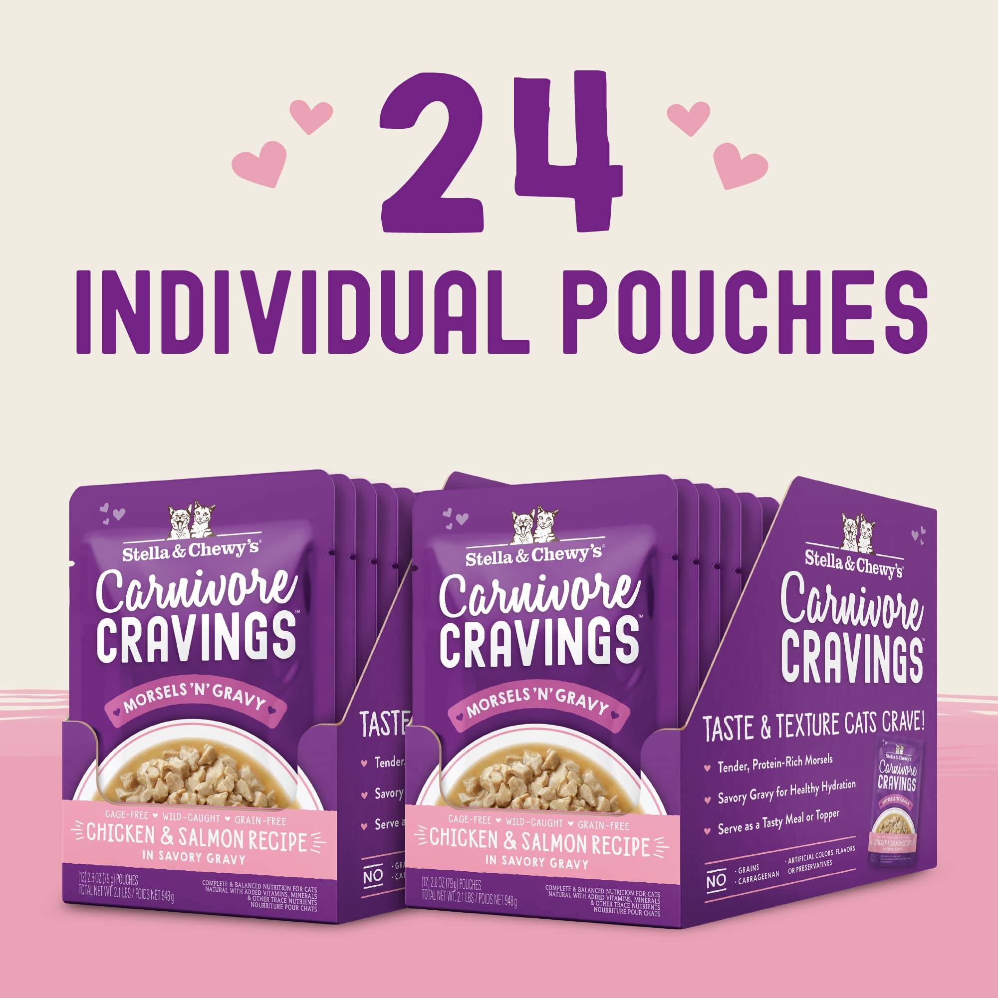Stella & Chewys Carnivore Cravings Morsels & Gravy Chicken & Salmon Recipe Wet Cat Food Pouches - (2.8 Ounce Pouch, Case of 24)