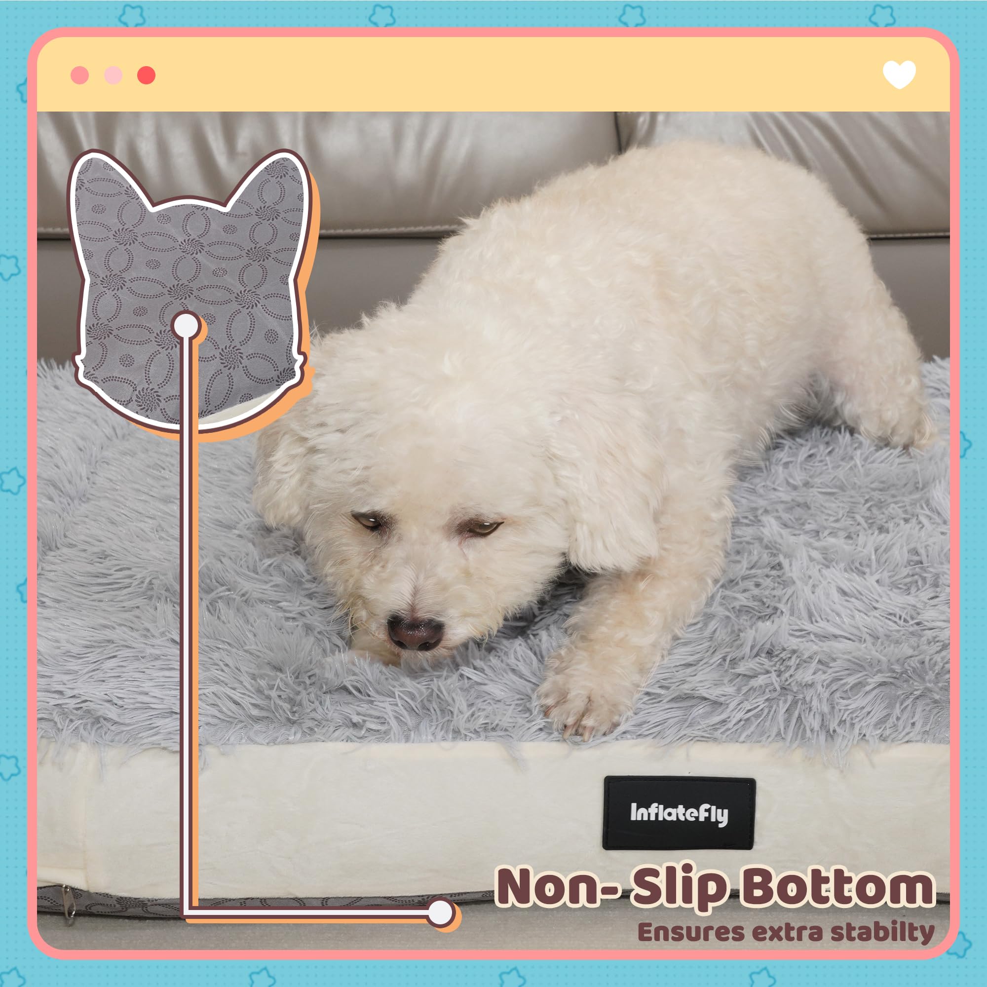 Inflatefly Dog Bed Washable Pet Bed With Waterproof Air Mattress (Fluffy Plush, M-31.5X23.6X4.7In)