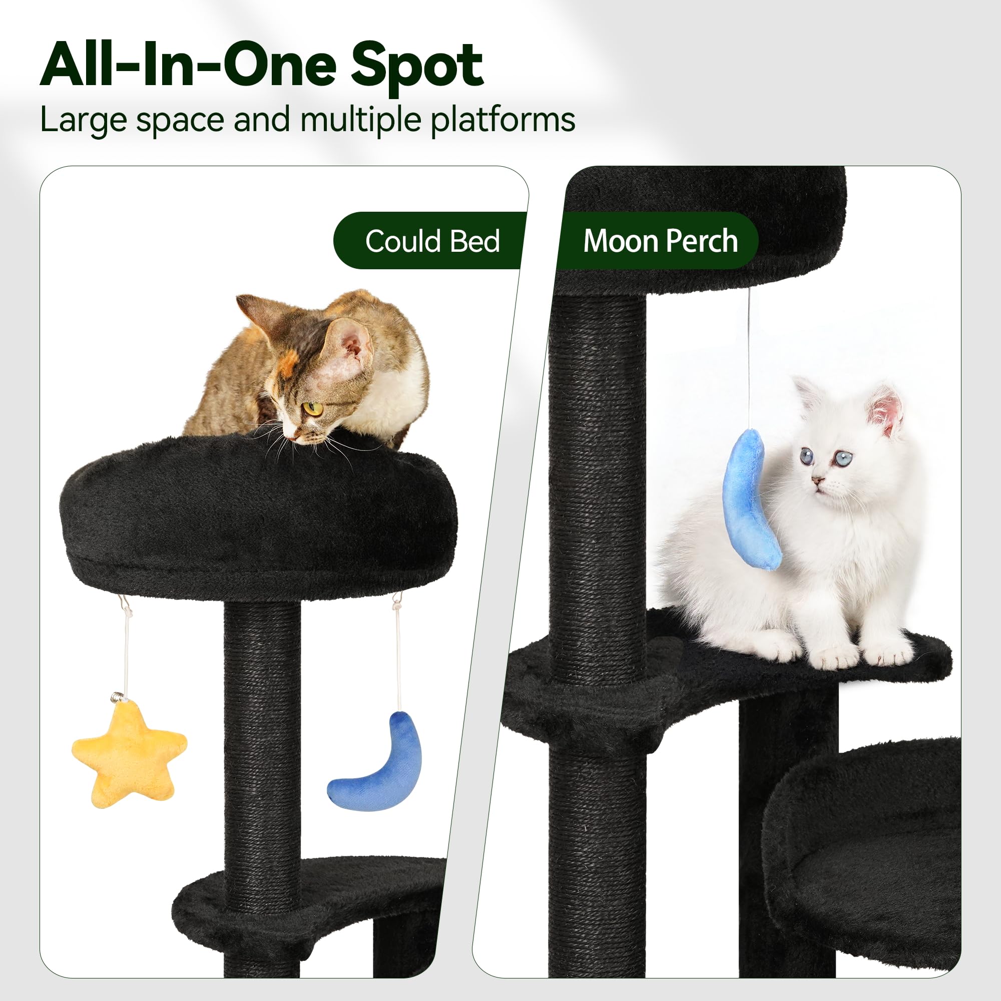Meecal Kitten Cat Tree For Small Cats Under 6 Months, 24.4In Cloud Cat Scratching Post With Bed & Toys, Max Weight 8Lbs, Compact